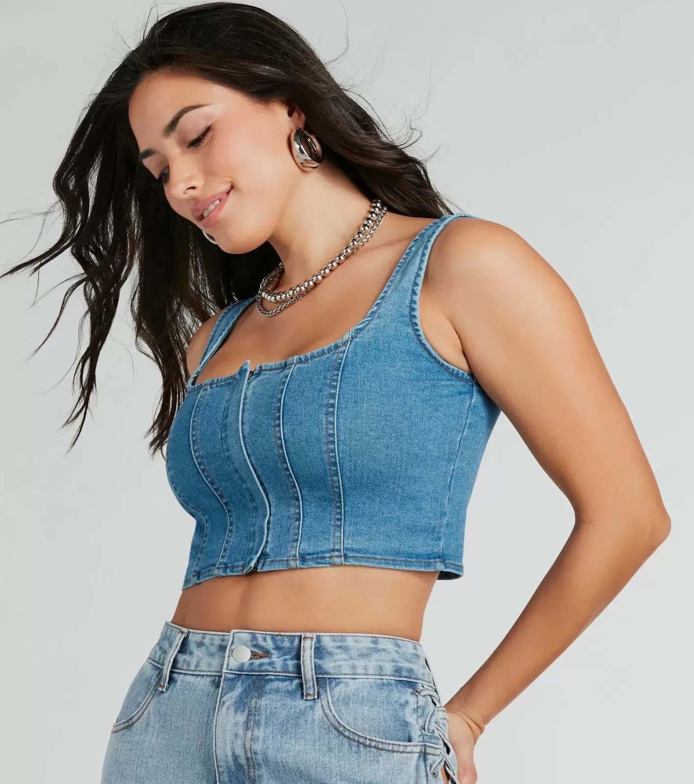 Windsor Got The Blues Sleeveless Corset Top DENIM Online
