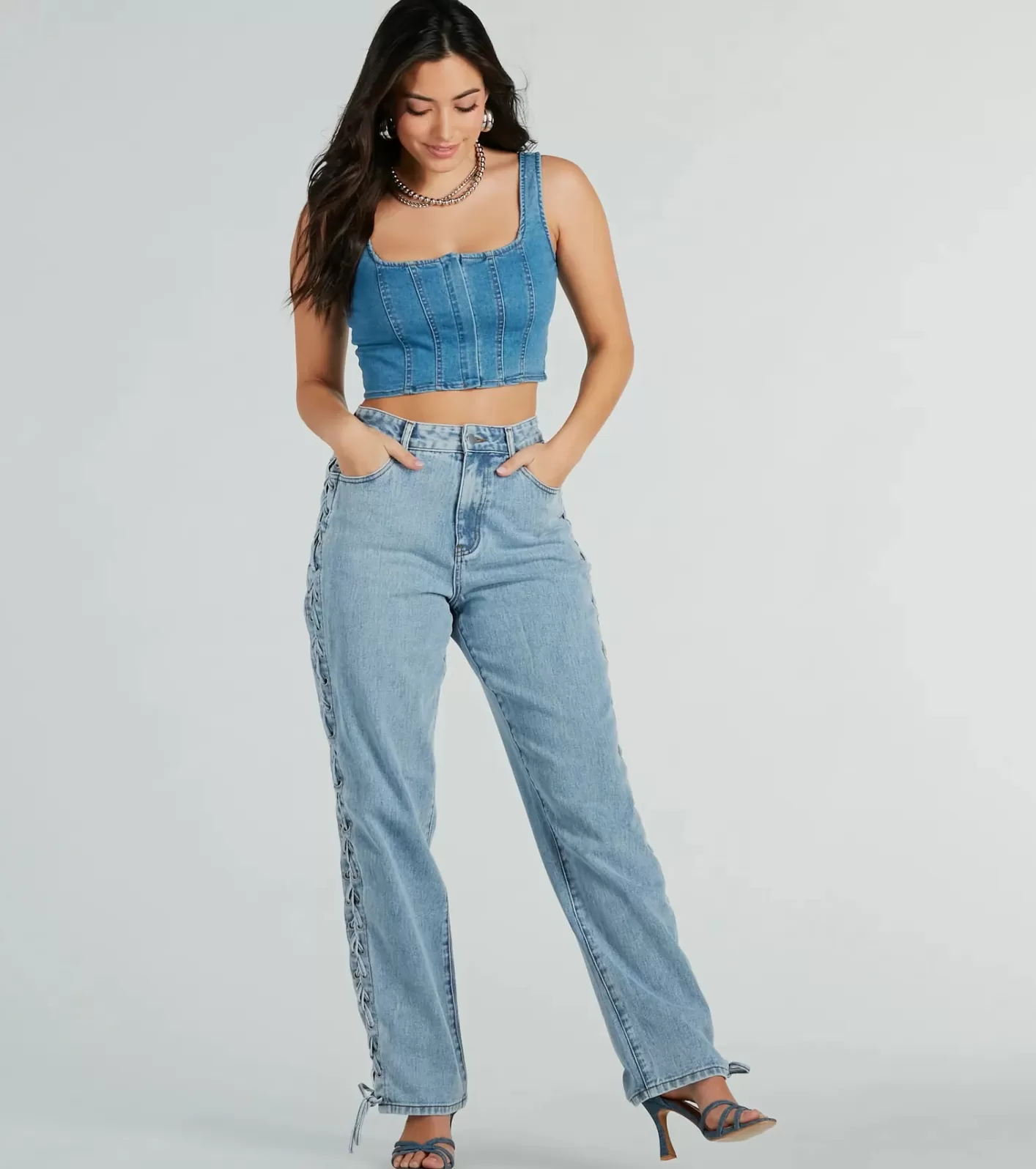 Windsor Got The Blues Sleeveless Corset Top DENIM Online