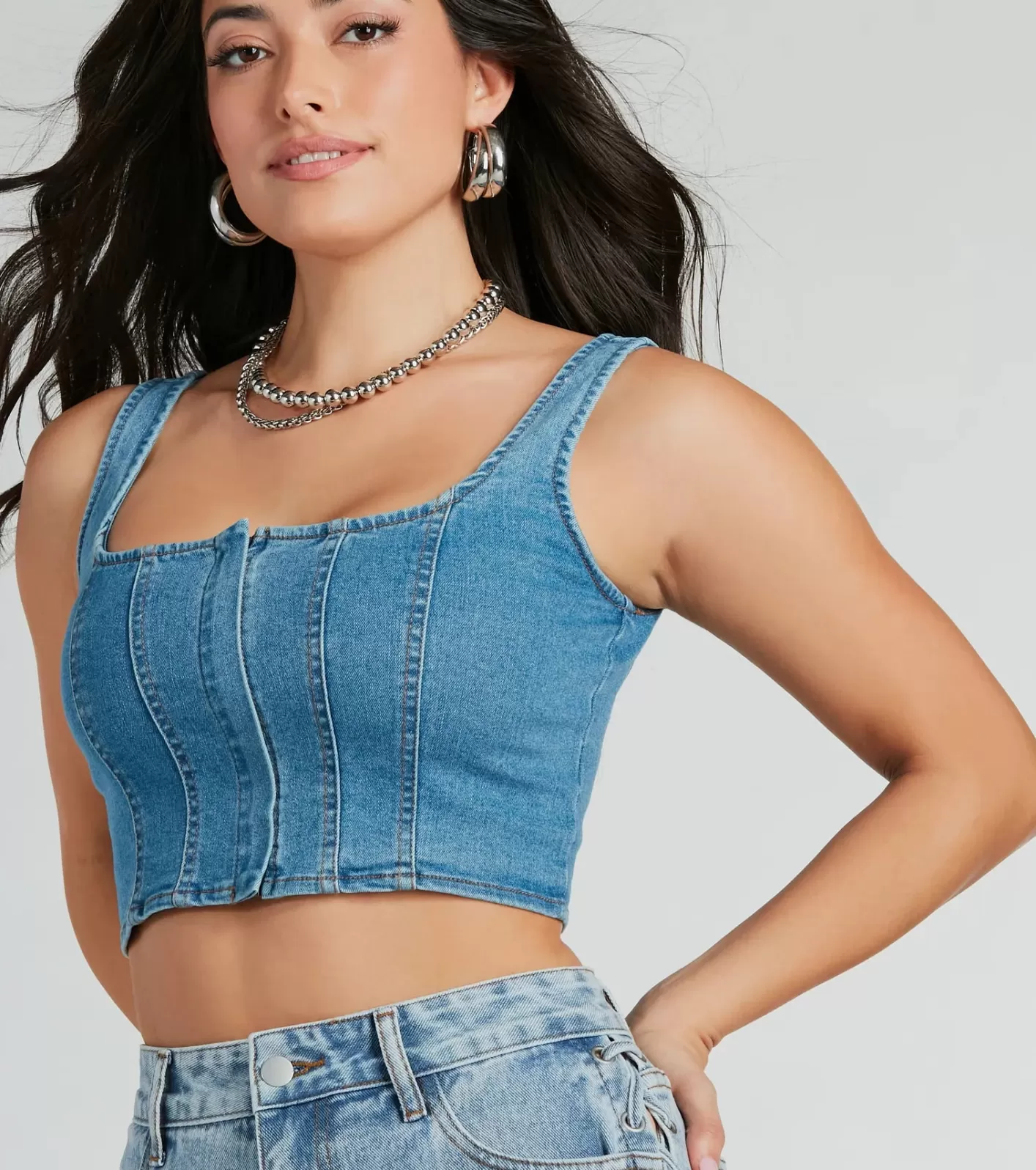 Windsor Got The Blues Sleeveless Corset Top DENIM Online