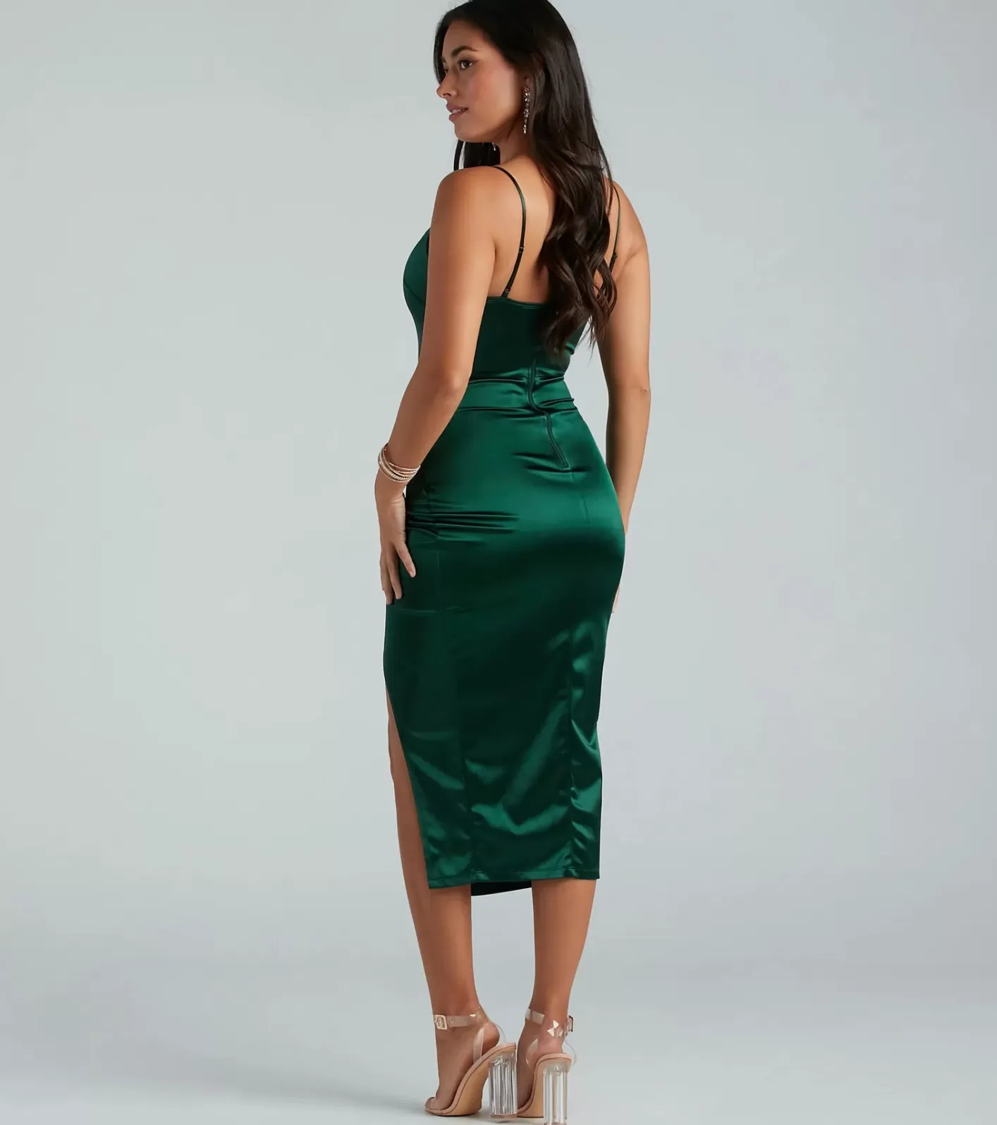 Windsor Gretta Formal Satin Wrap Midi Dress HUNTER Shop