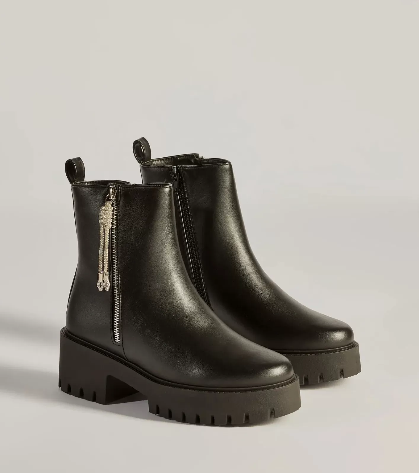 Windsor Grit And Glam Faux Leather Combat Lug Booties BLACK Store