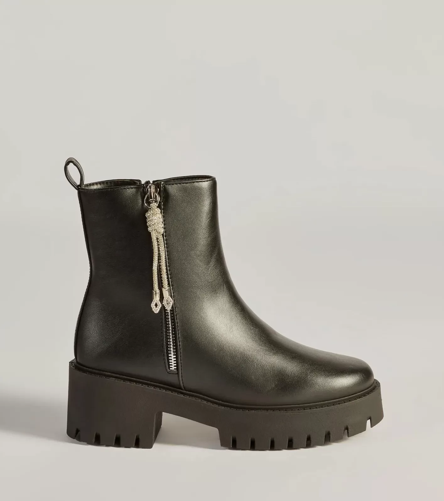 Windsor Grit And Glam Faux Leather Combat Lug Booties BLACK Store