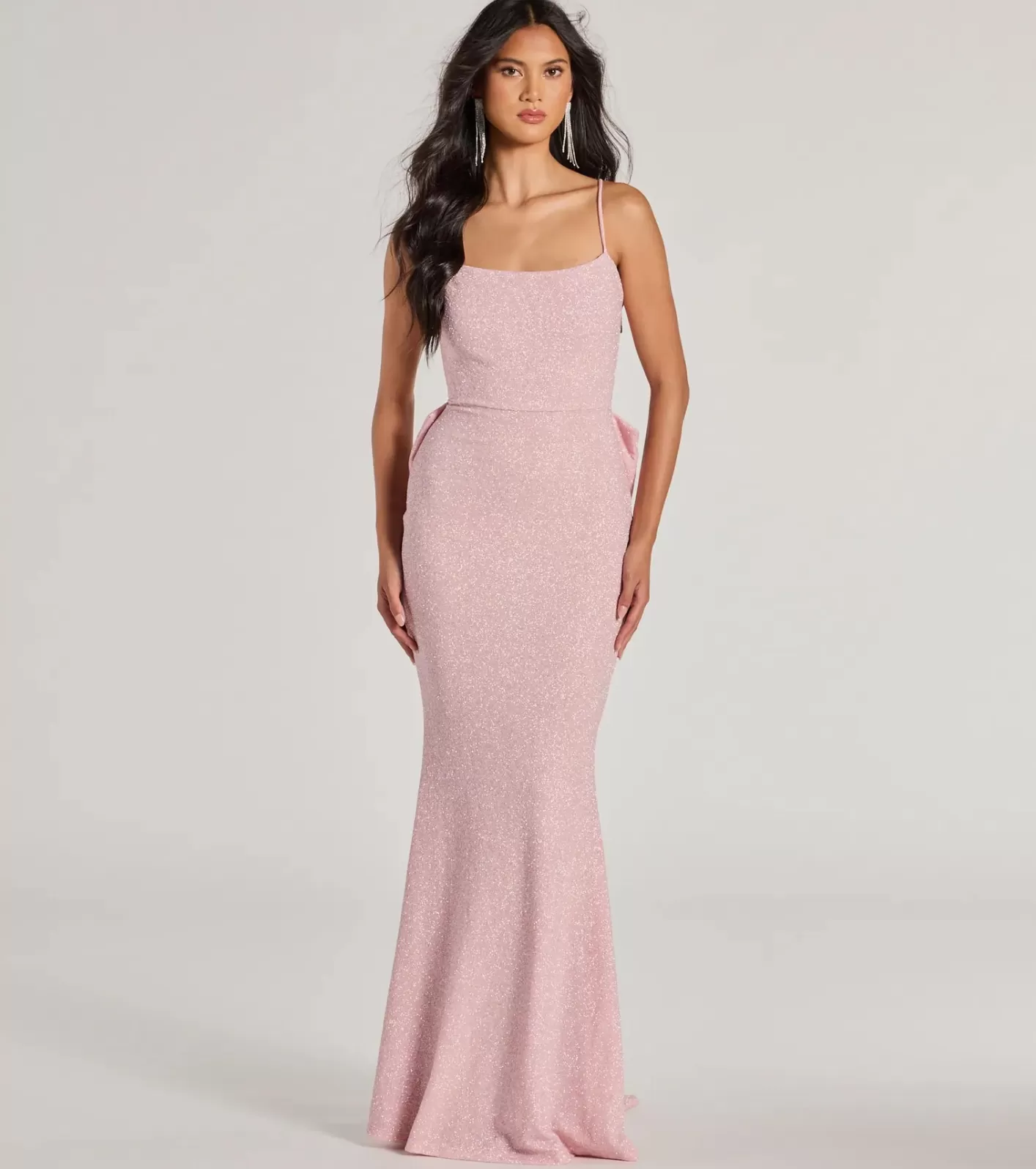 Windsor Gwendolyn Glitter Knit Bow-Back Mermaid Dress PINK Sale