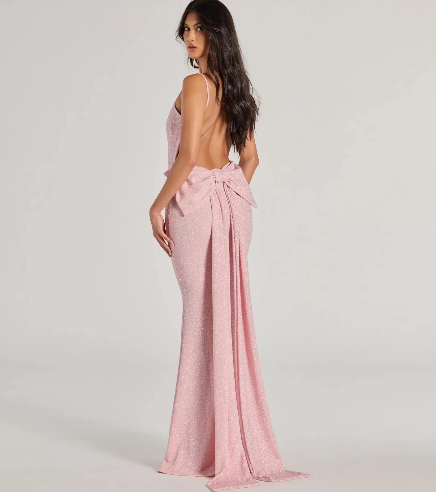 Windsor Gwendolyn Glitter Knit Bow-Back Mermaid Dress PINK Sale