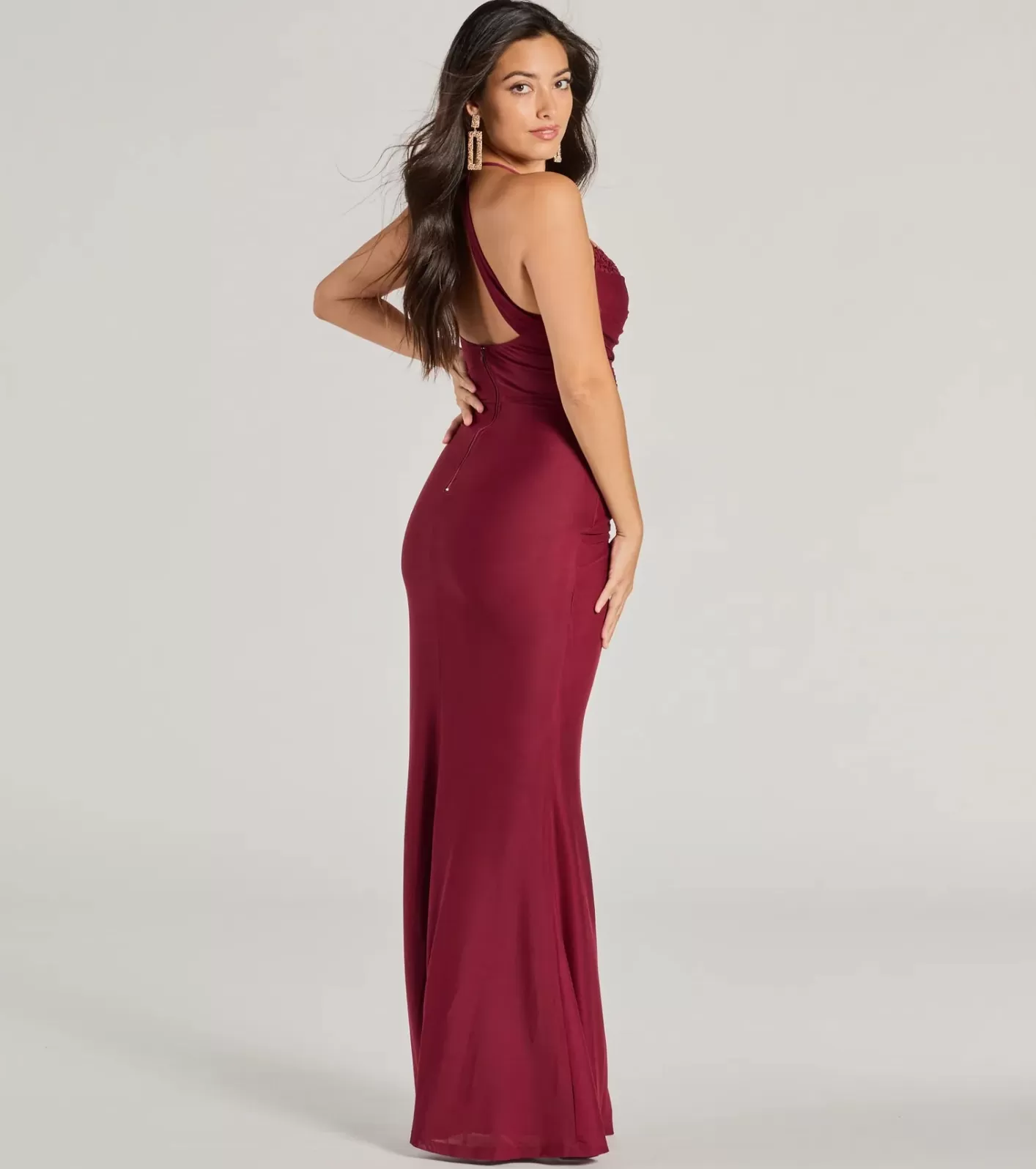 Windsor Hadlee Sweetheart Halter Mermaid Mesh Formal Dress WINE Cheap
