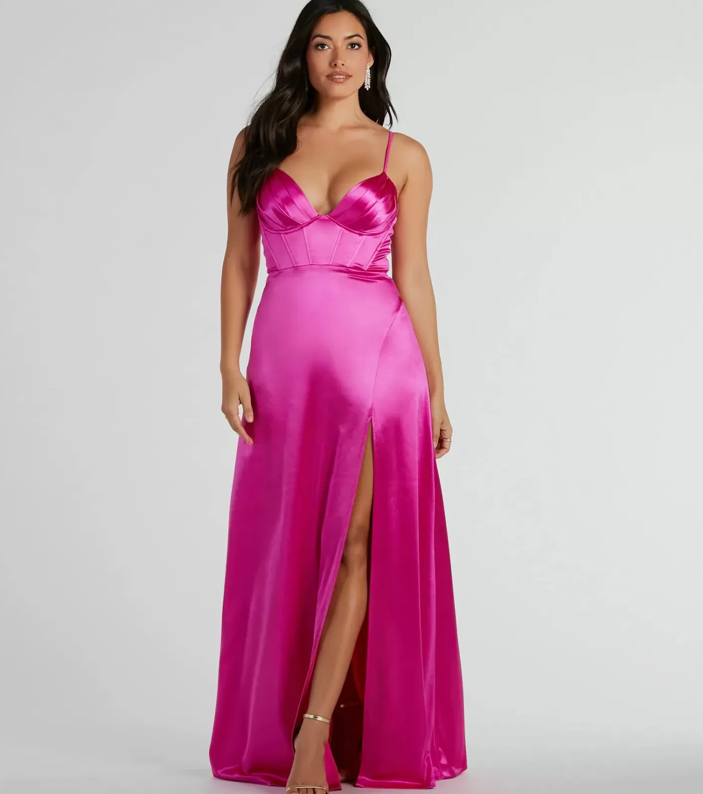 Windsor Haley Corset Slit A-Line Satin Formal Dress FUCHSIA Store
