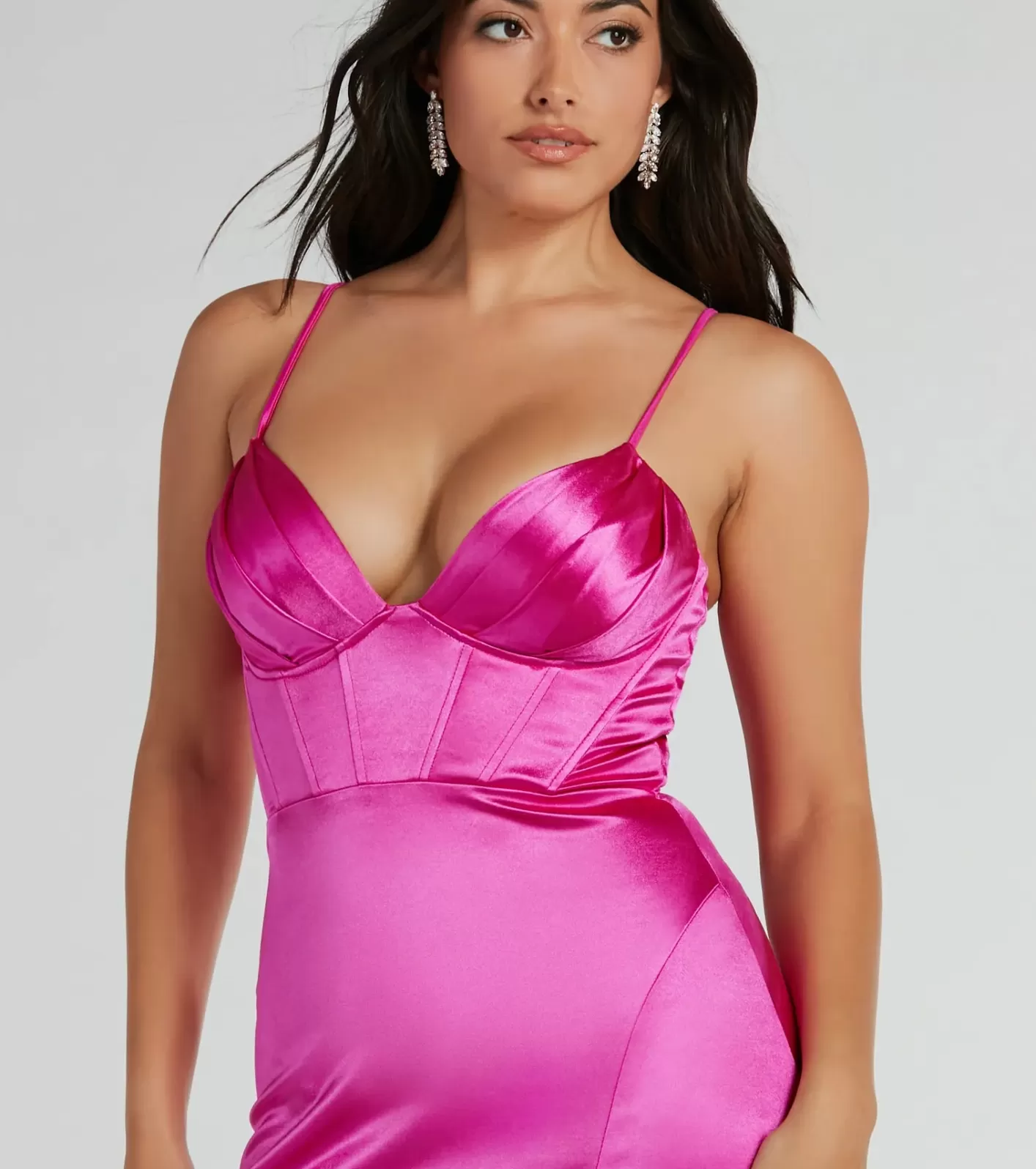 Windsor Haley Corset Slit A-Line Satin Formal Dress FUCHSIA Store