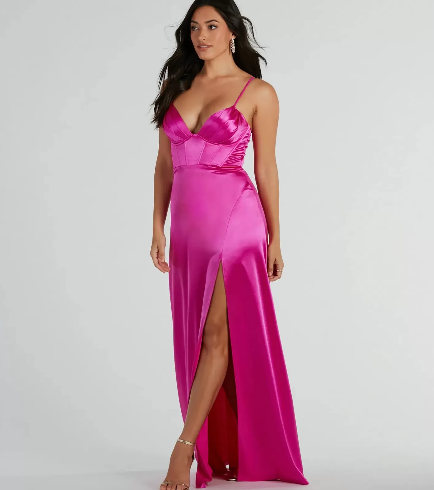 Windsor Haley Corset Slit A-Line Satin Formal Dress FUCHSIA Store
