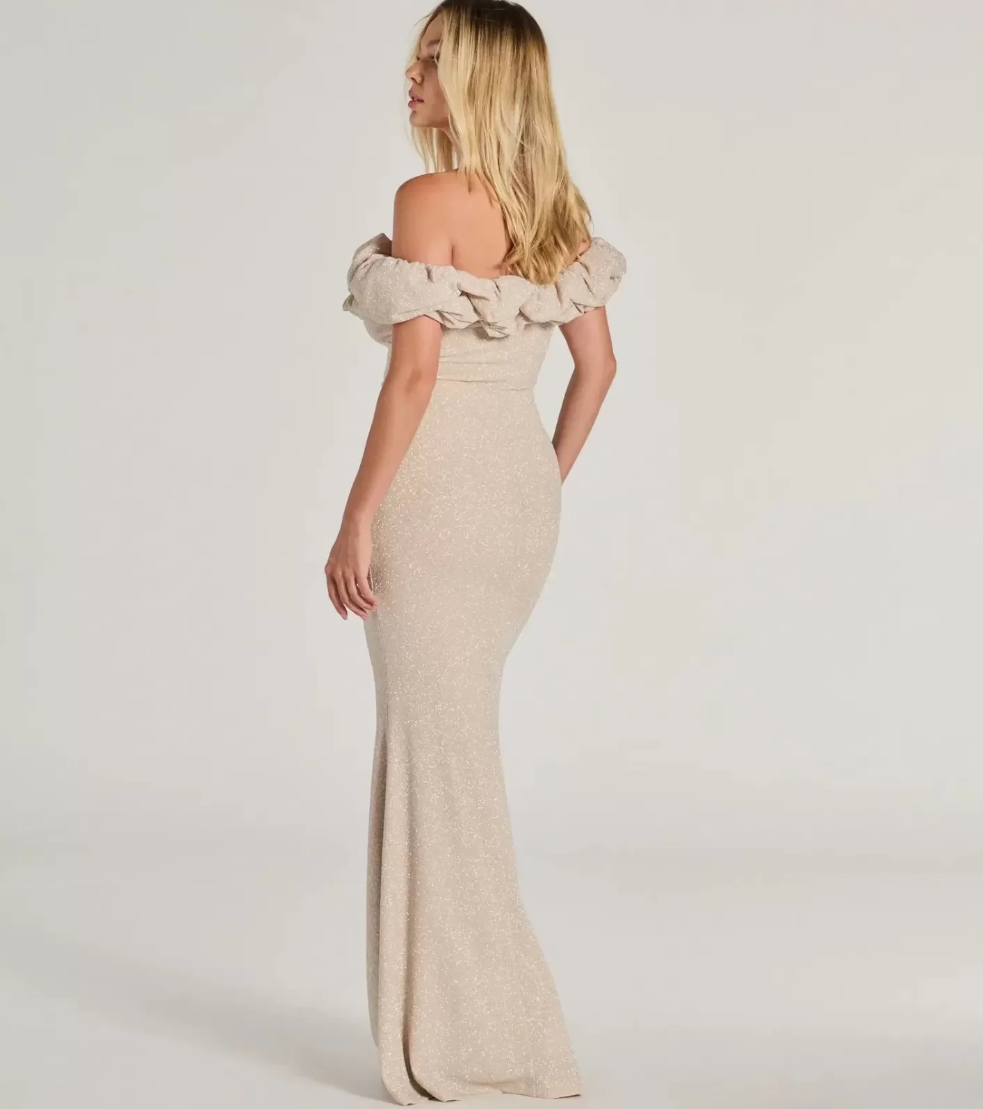 Windsor Halsey Formal Glitter Ruffled Mermaid Dress IVORY Shop