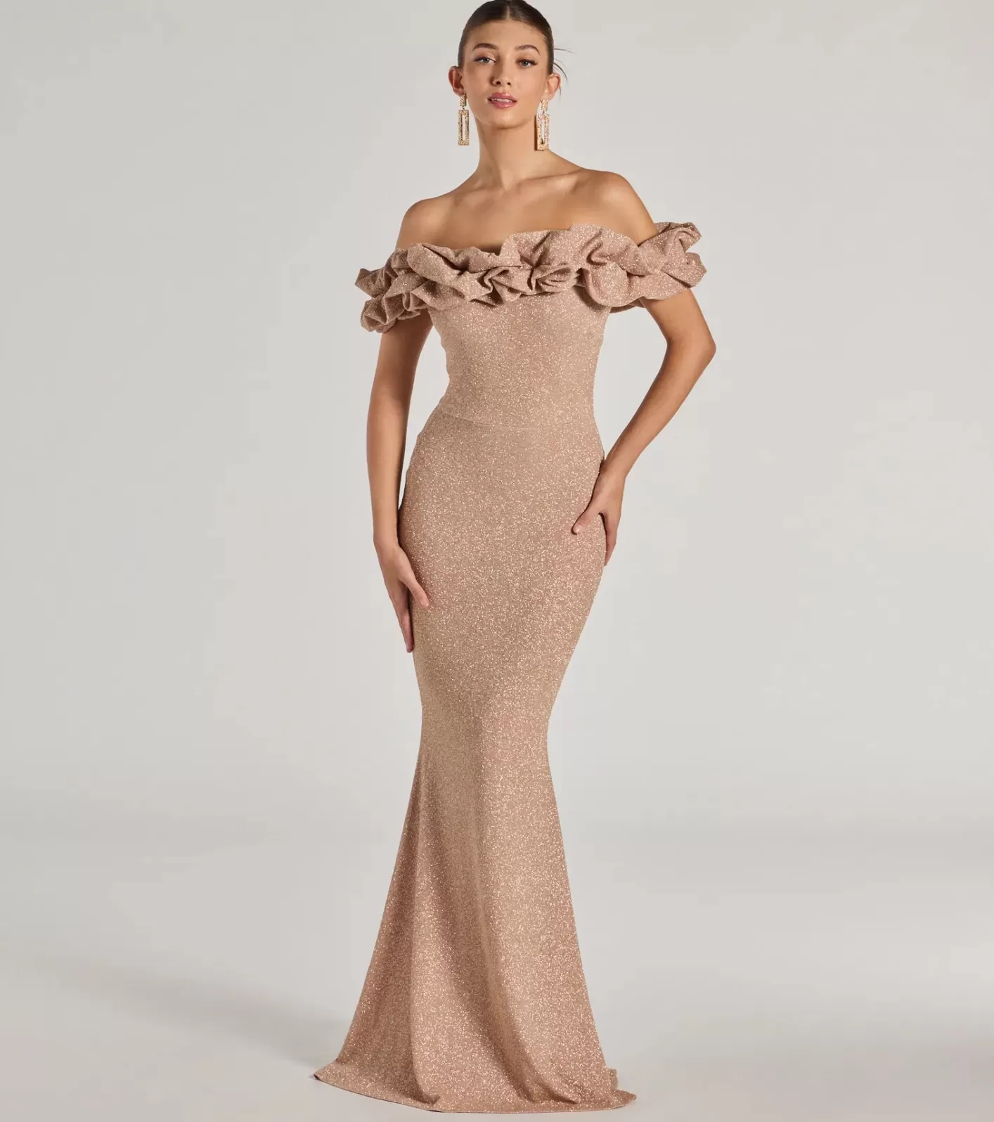 Windsor Halsey Formal Glitter Ruffled Mermaid Dress MAUVE Best