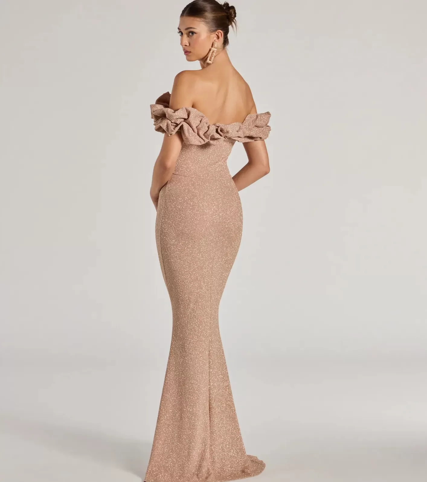 Windsor Halsey Formal Glitter Ruffled Mermaid Dress MAUVE Best