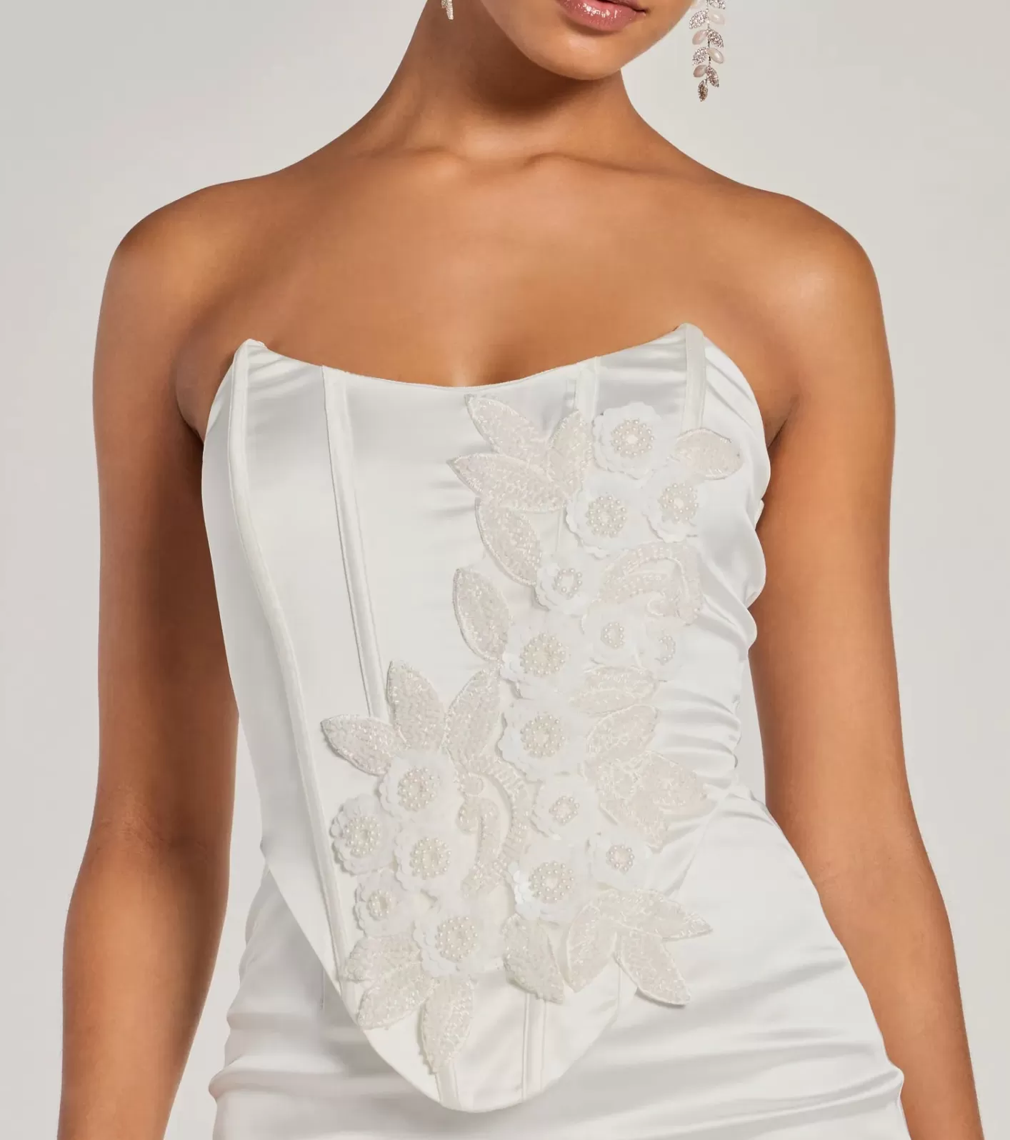 Windsor Hannah Pearl Beaded Floral Satin Corset Mini Dress WHITE Shop
