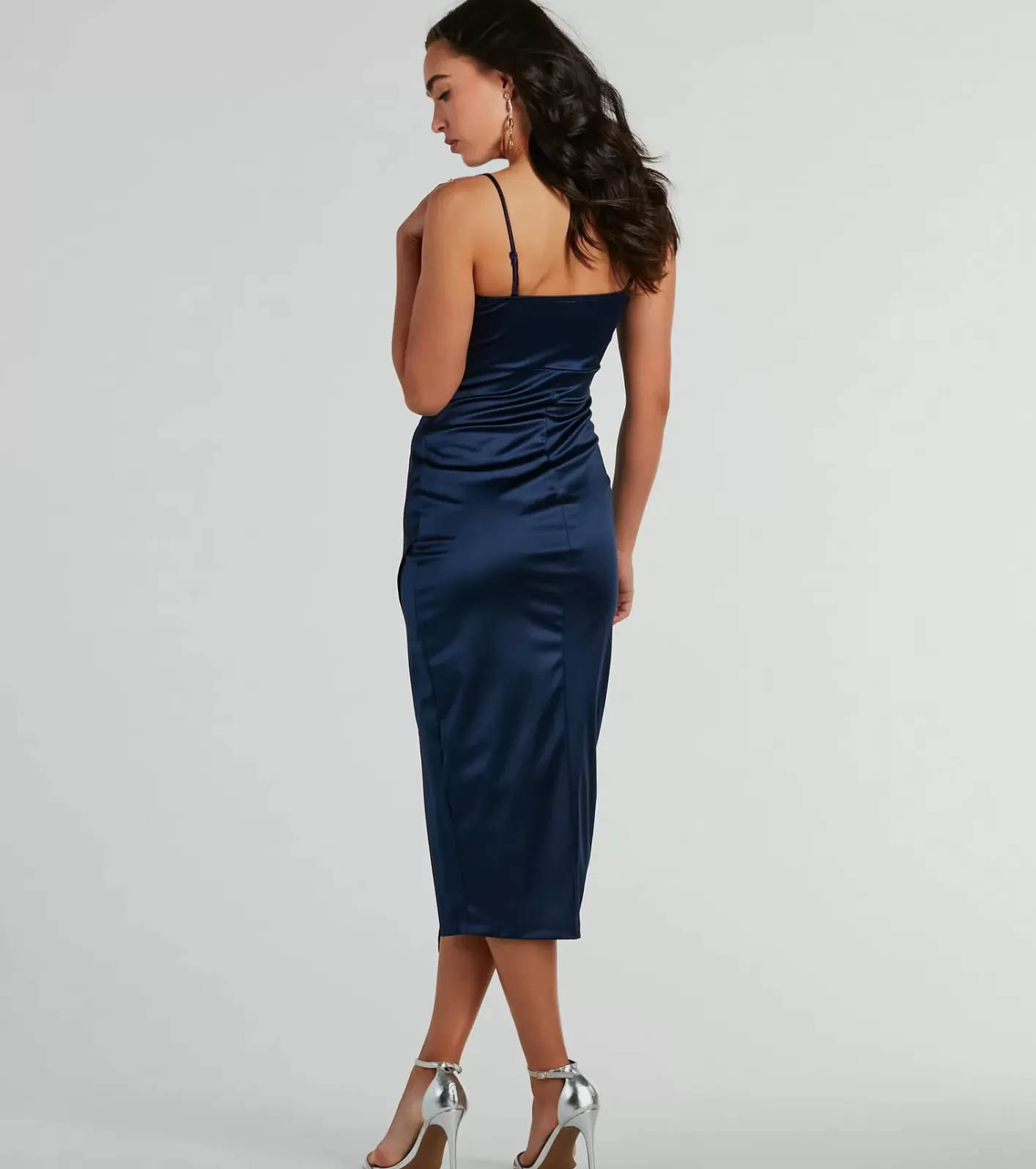 Windsor Harriet Formal Satin Corset Midi Dress NAVY Cheap