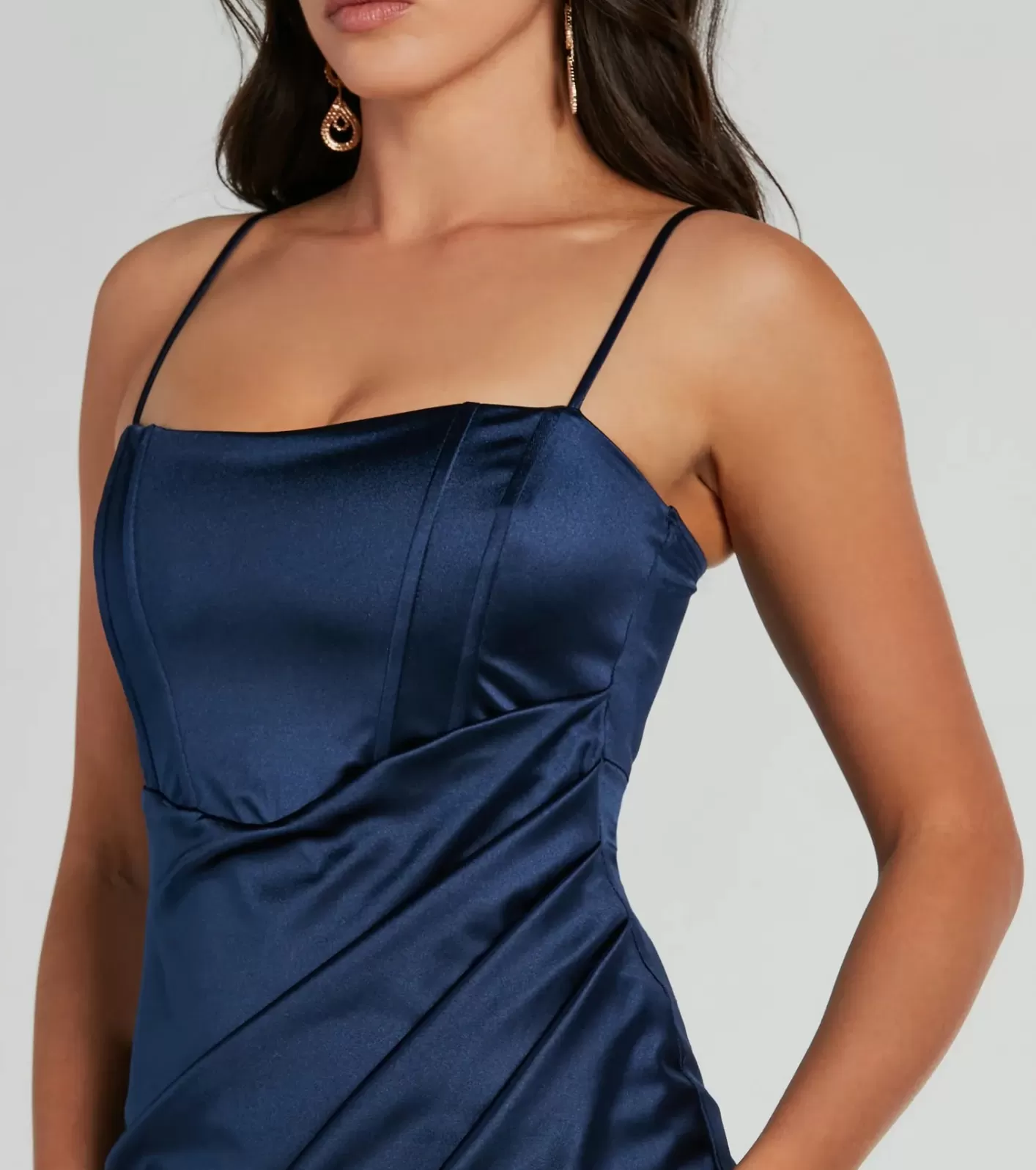 Windsor Harriet Formal Satin Corset Midi Dress NAVY Cheap