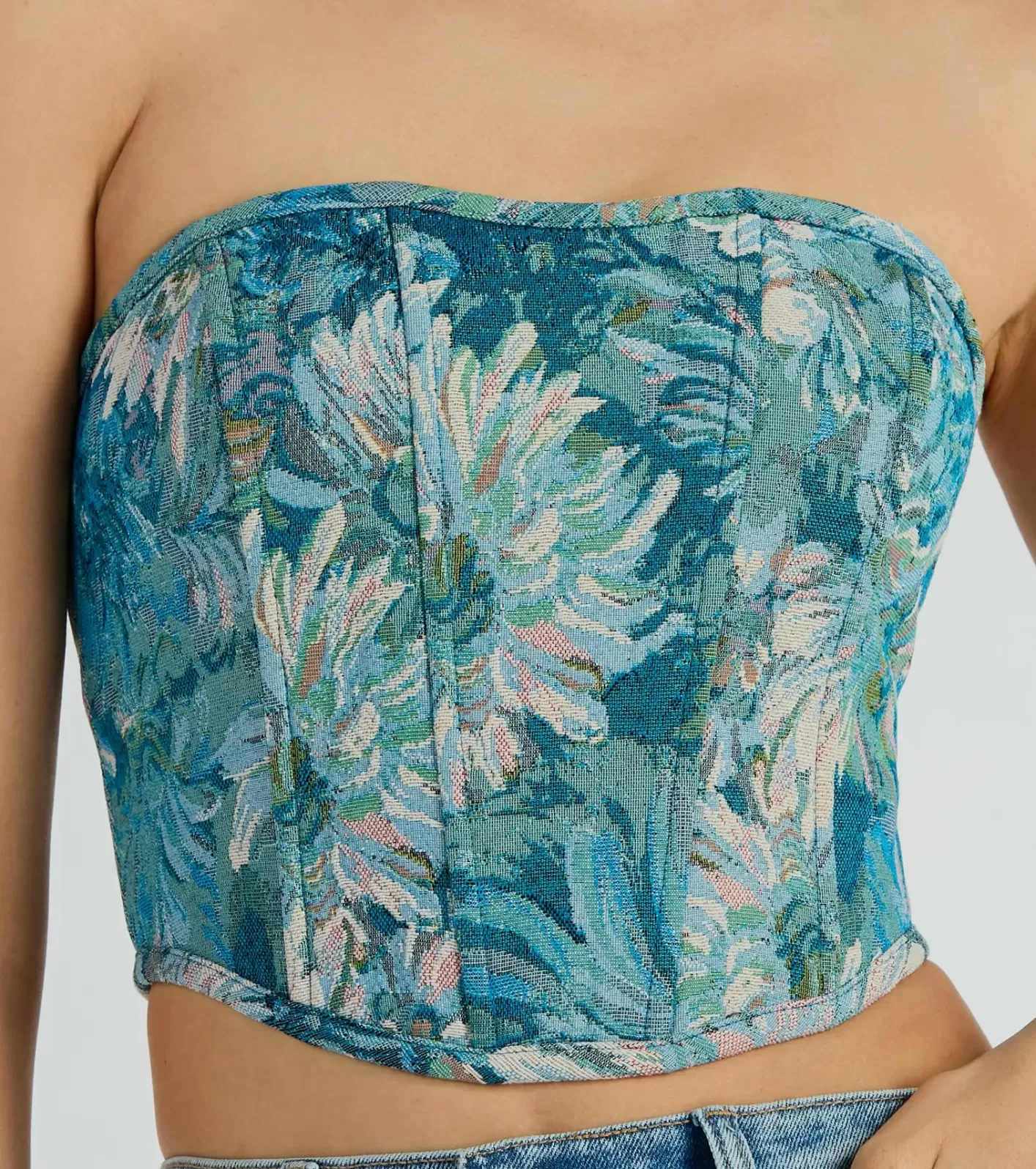 Windsor Have We Met Strapless Lace Up Jacquard Corset Top TEAL Shop