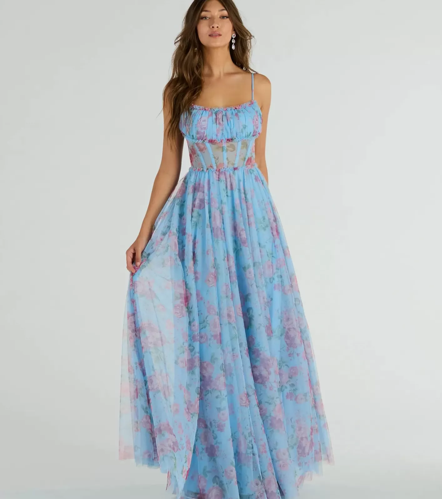 Windsor Haylie Corset A-Line Floral Tulle Formal Dress LIGHTBLUE Online