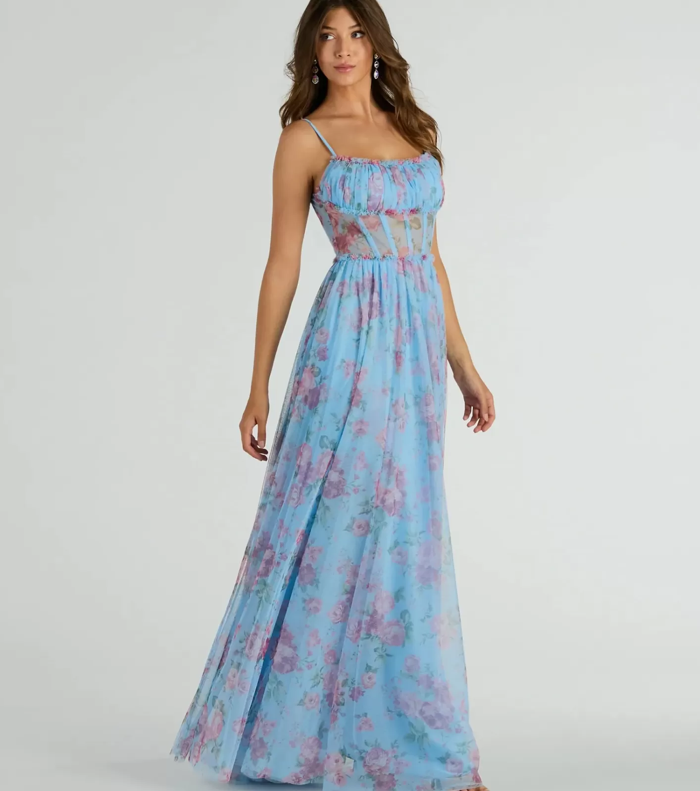 Windsor Haylie Corset A-Line Floral Tulle Formal Dress LIGHTBLUE Online