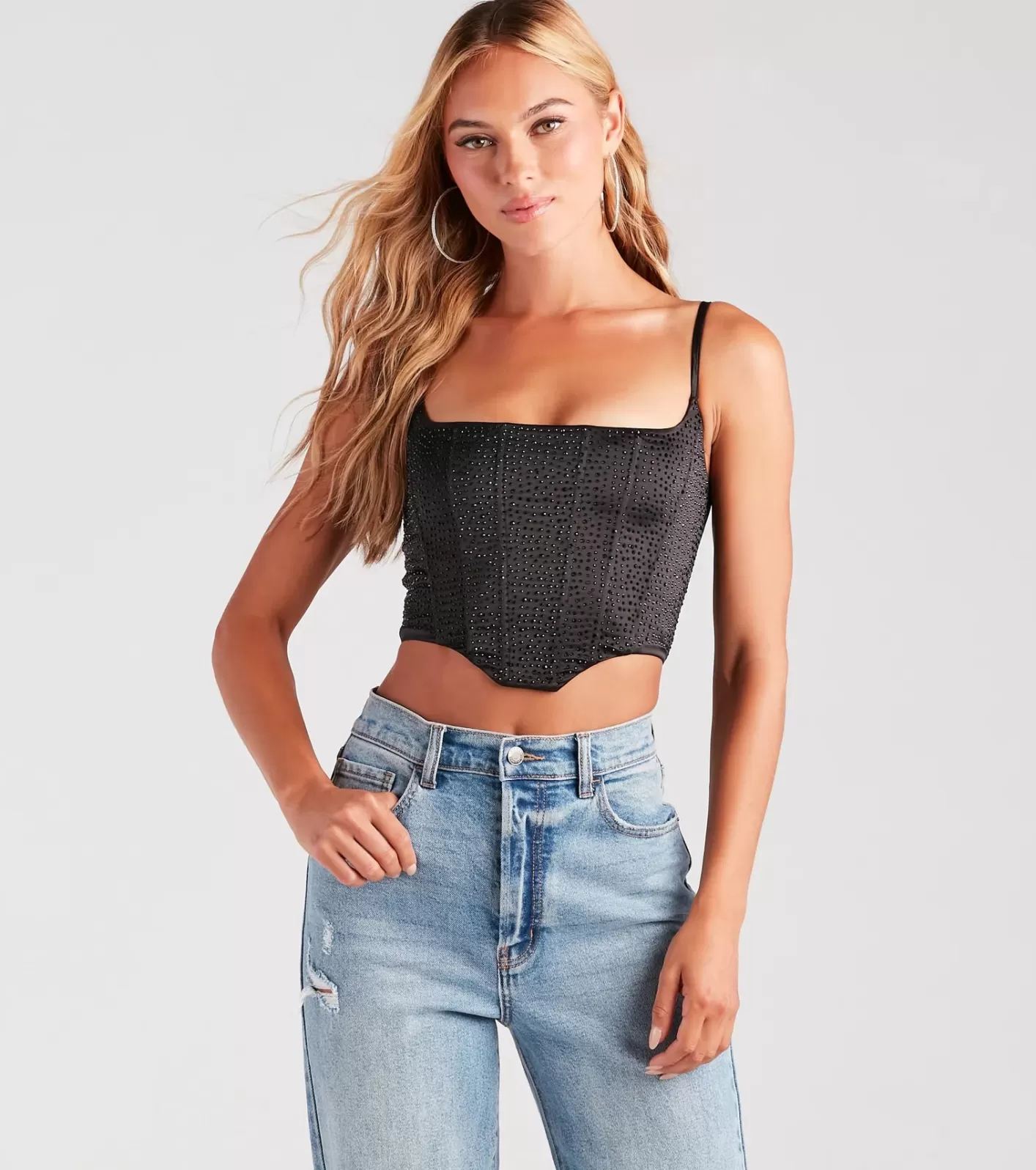 Windsor Heat Of The Moment Rhinestone Satin Corset Top BLACK Online