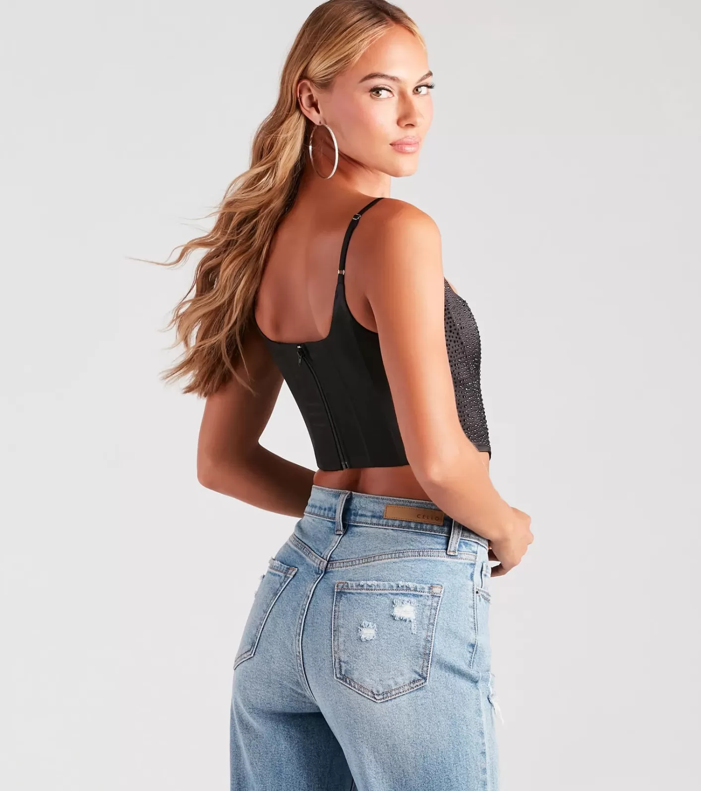 Windsor Heat Of The Moment Rhinestone Satin Corset Top BLACK Online