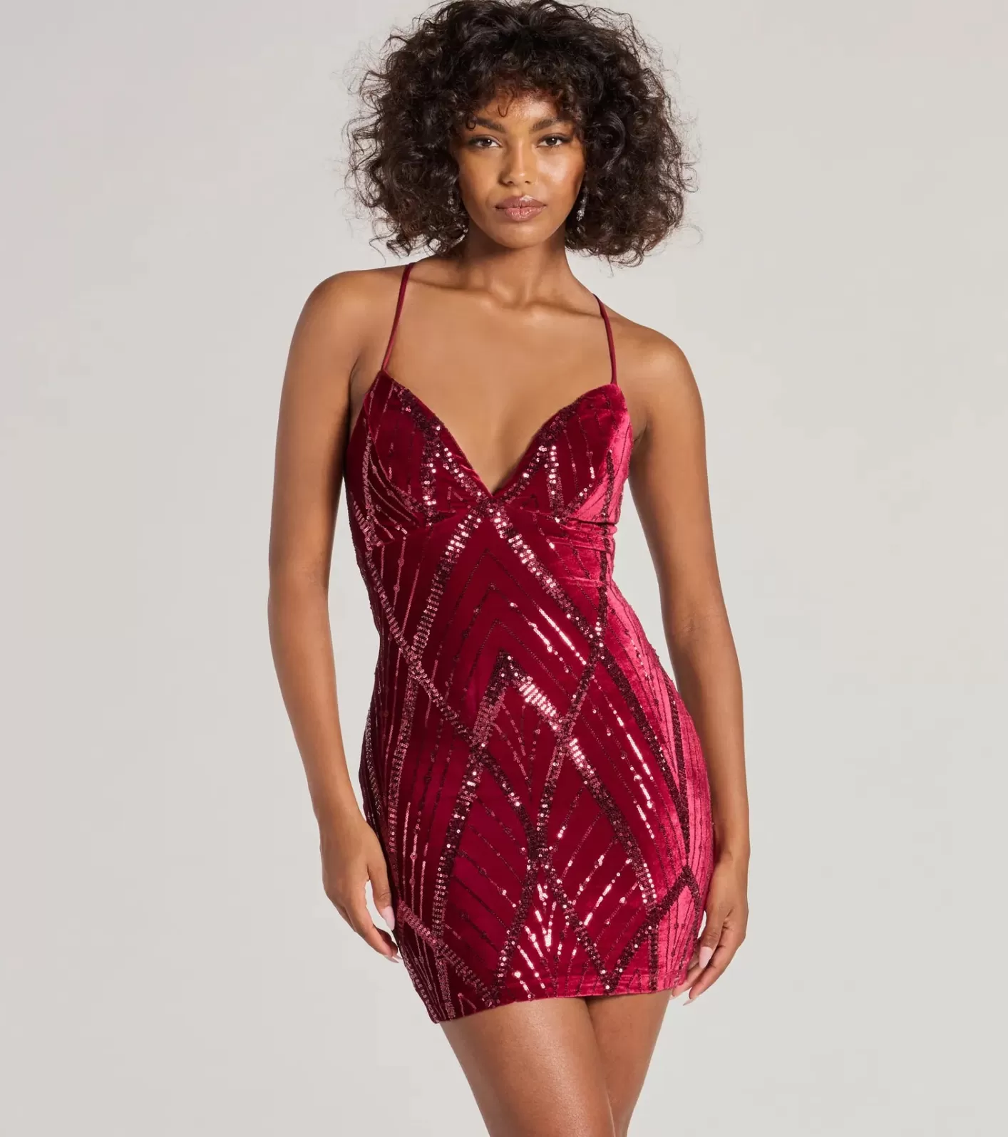 Windsor Heather Lace-Up Sequin Velvet Mini Dress WINE Best