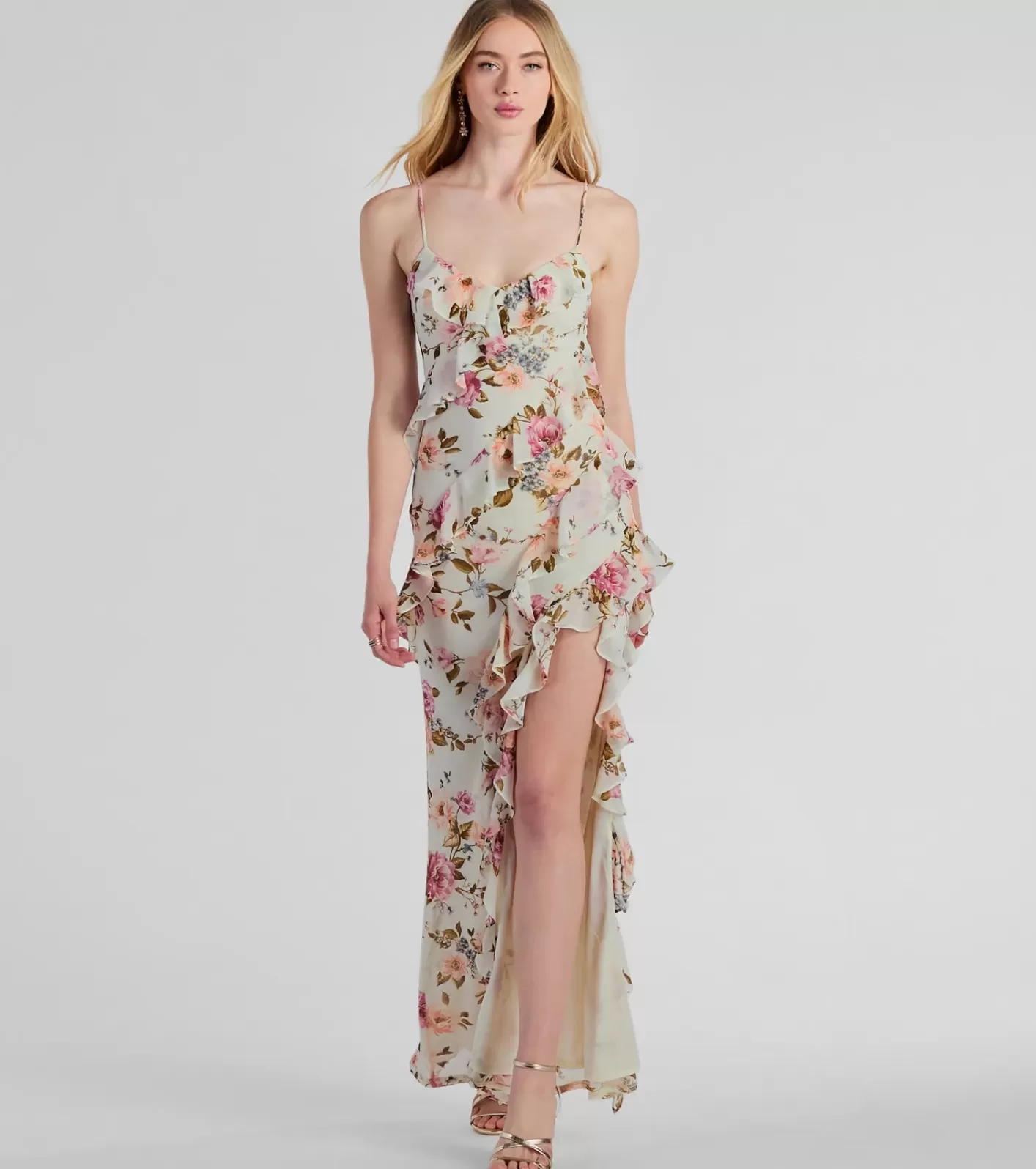 Windsor Helga V-Neck Ruffled Mermaid Floral Formal Dress IVORY Shop