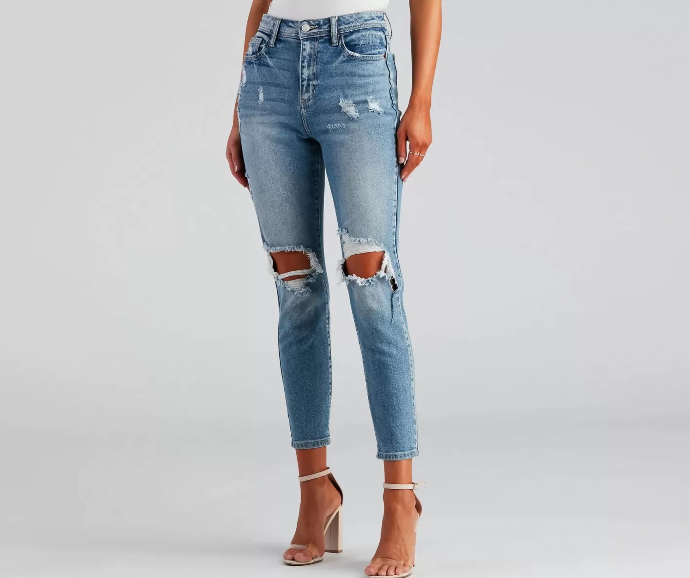 Windsor High-Rise Distressed Mom Skinny Jeans MEDIUMDENIM New