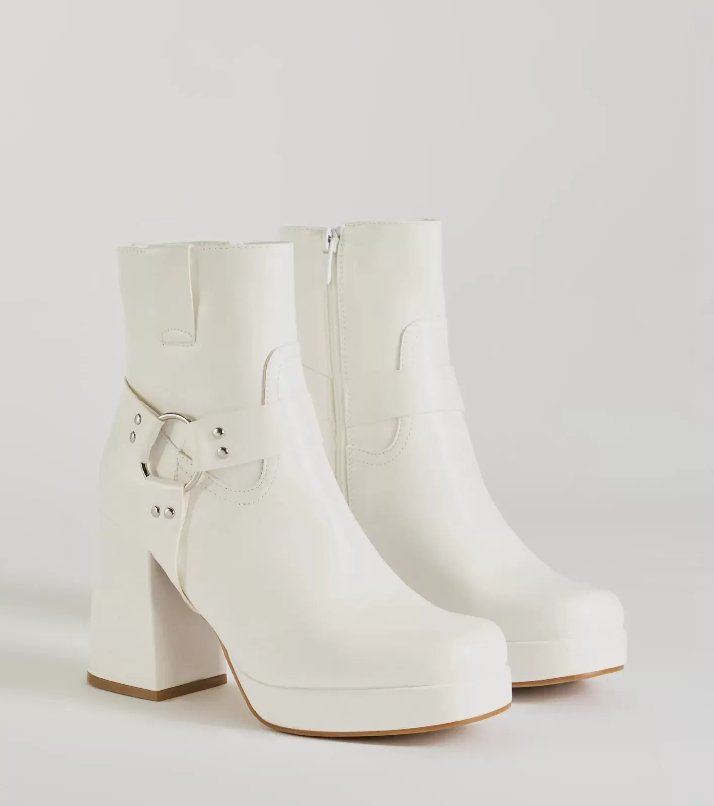 Windsor Hot Girl Walk Moto Block Heel Platform Booties WHITE Outlet