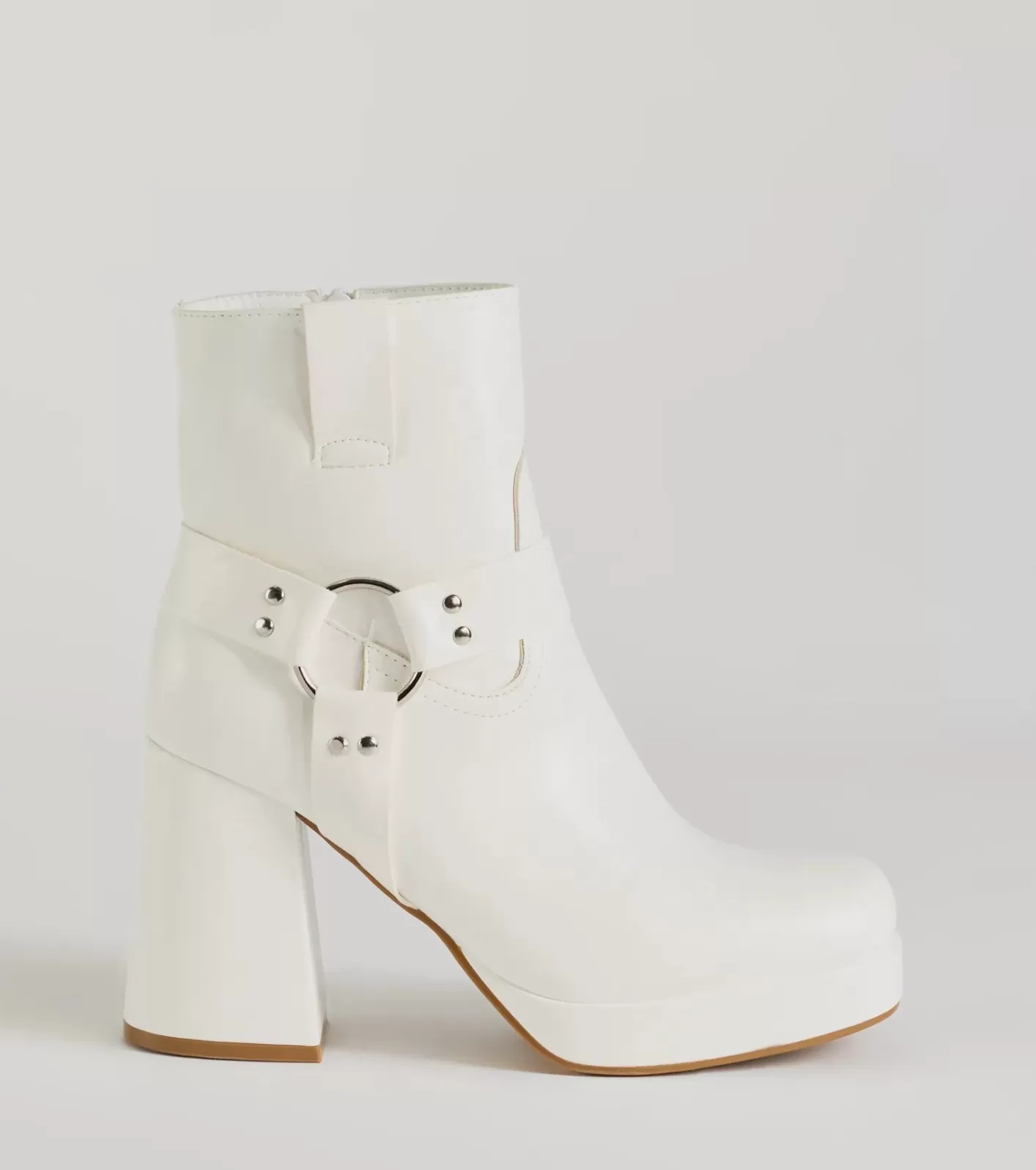 Windsor Hot Girl Walk Moto Block Heel Platform Booties WHITE Outlet