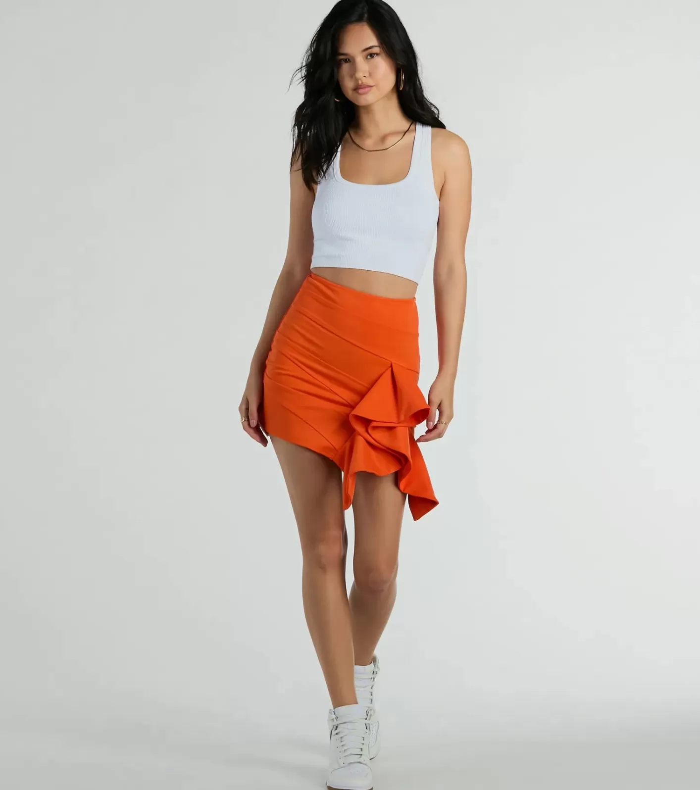 Windsor Iconic Moves Ruffled Ponte Knit Mini Skirt ORANGE Outlet