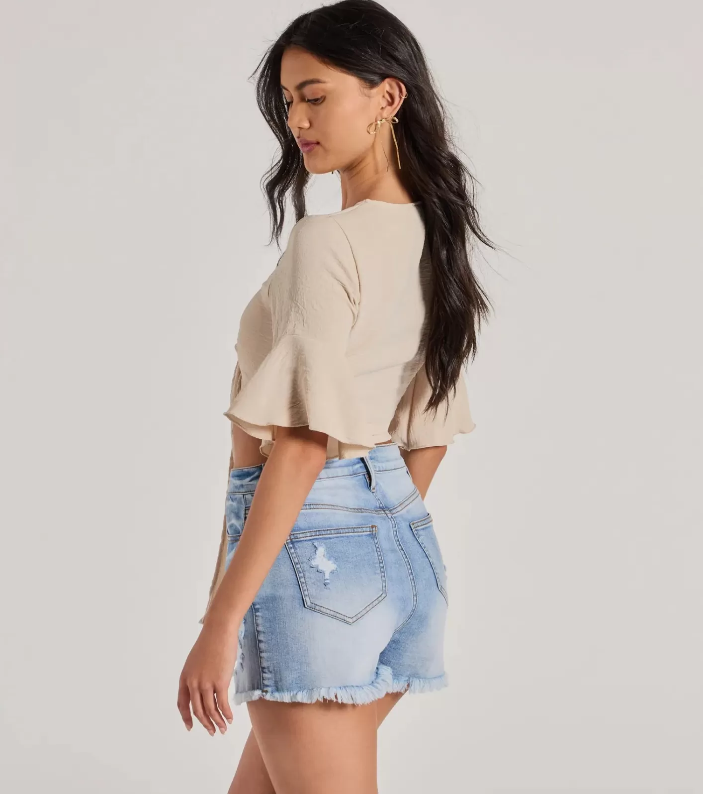 Windsor Infinite Possibilities Tie Front Crop Top TAUPE Cheap
