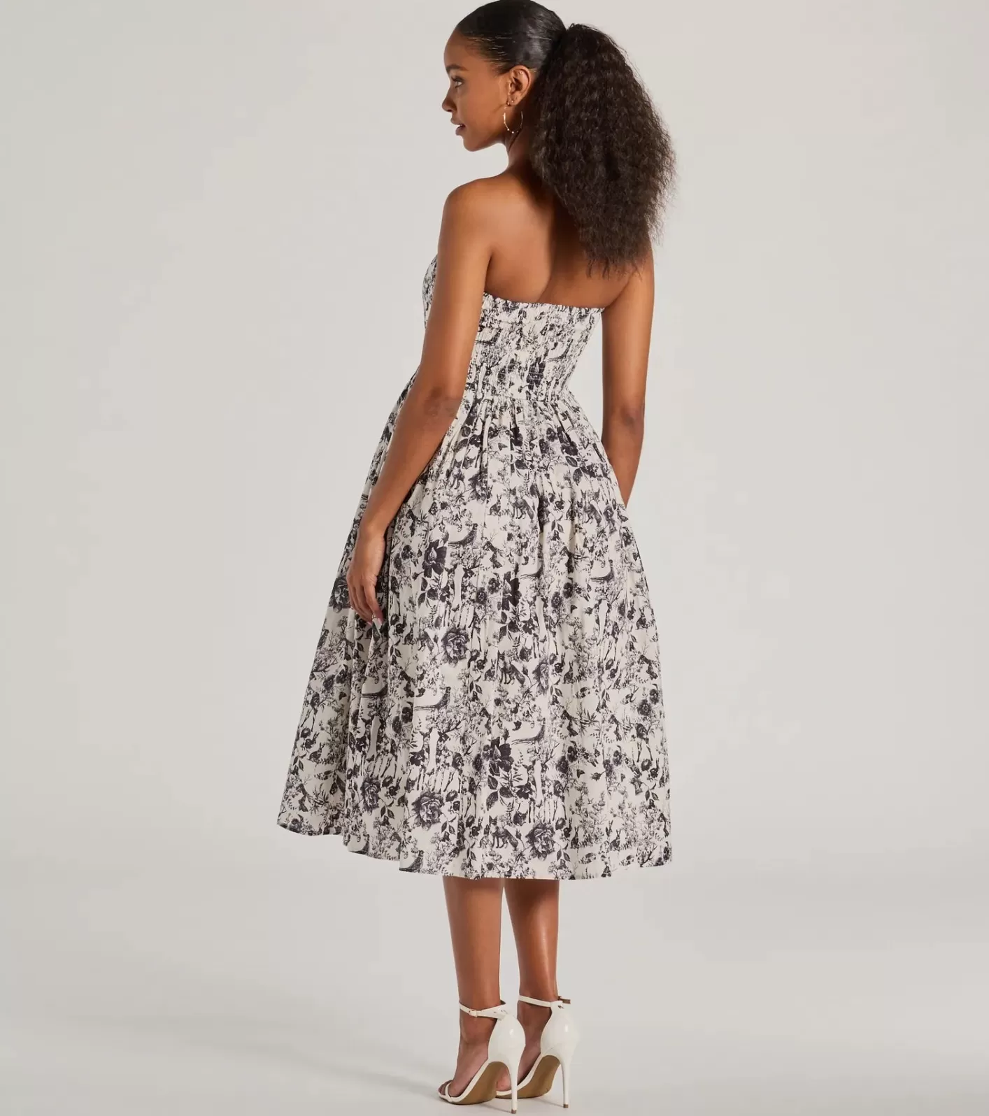 Windsor Into The Floral Forest Strapless A-Line Midi Dress BLACK New