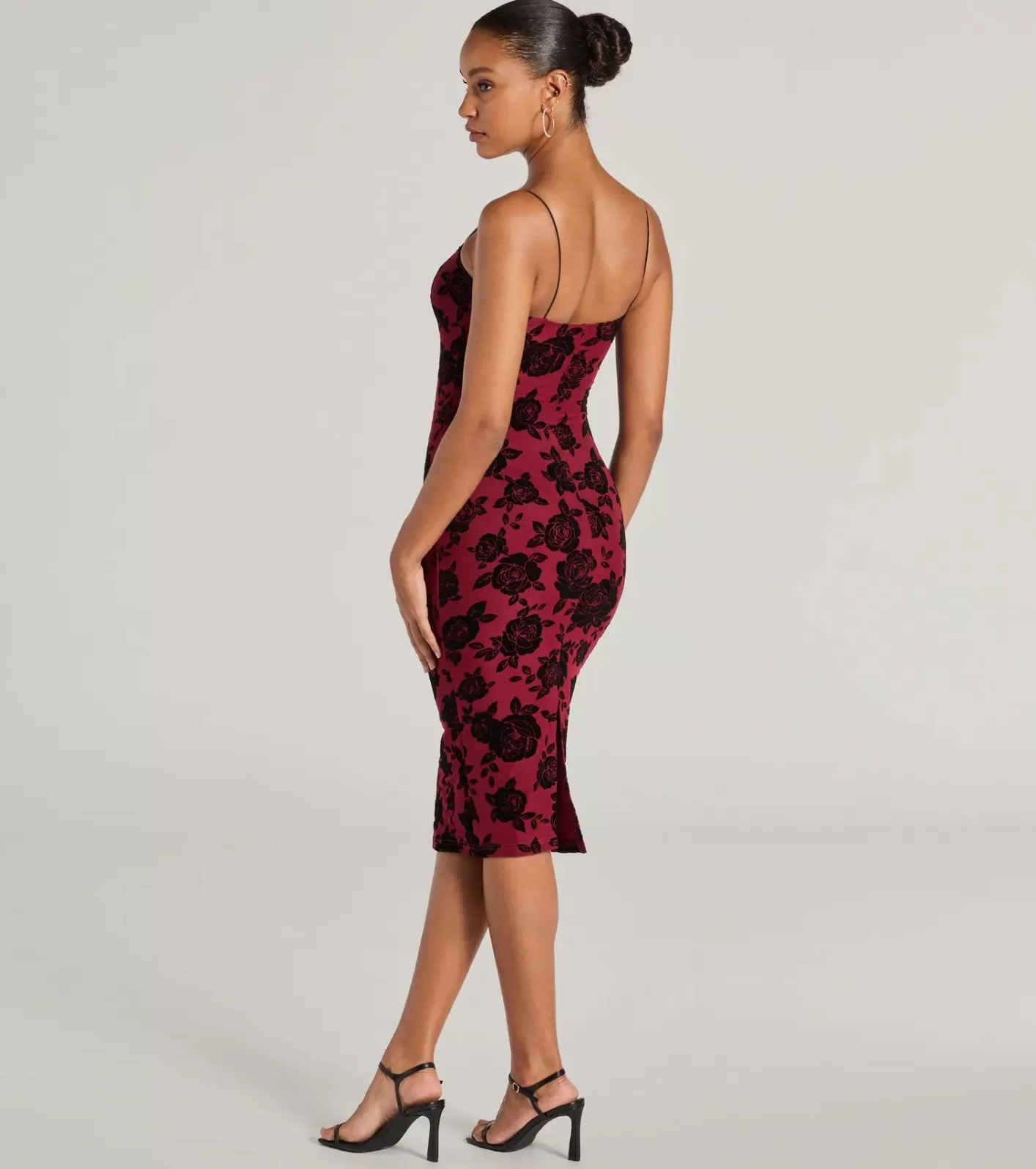 Windsor Irresistible Romance Rose Velvet Lace Midi Dress BURGUNDY Clearance
