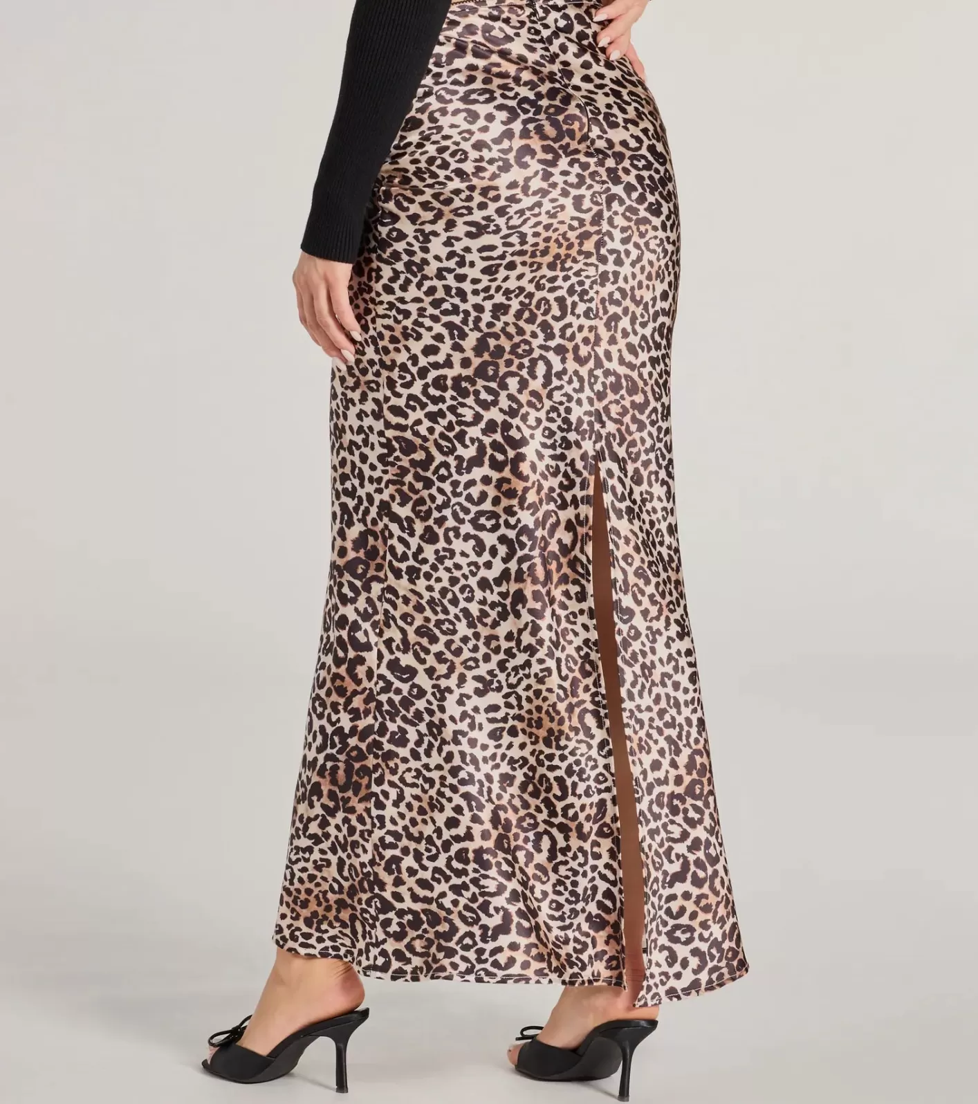 Windsor It-Girl Chic Print Satin Maxi Skirt LEOPARD Cheap