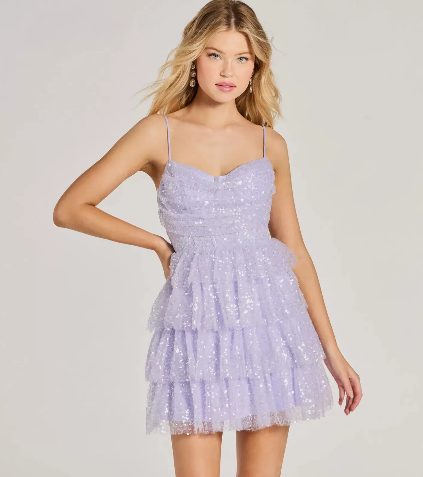 Windsor Jessica Corset Ruffled Sequin Tulle Party Dress LAVENDER Outlet