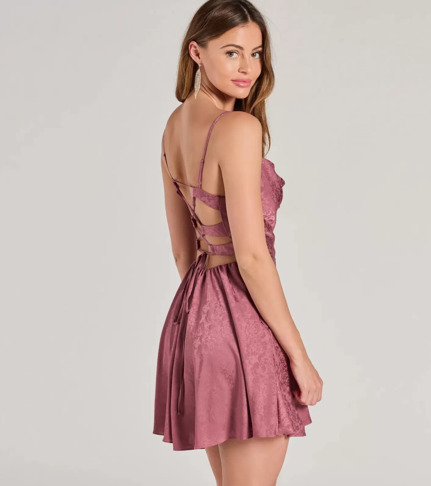 Windsor Jianna Floral Satin Short A-Line Dress ROSE New