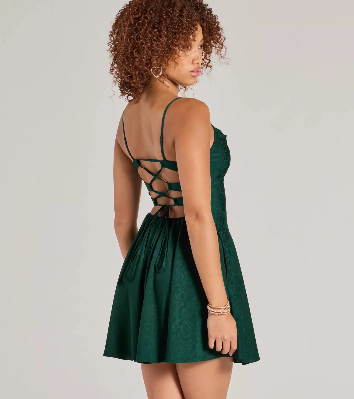 Windsor Jianna Floral Satin Short A-Line Dress HUNTER Cheap