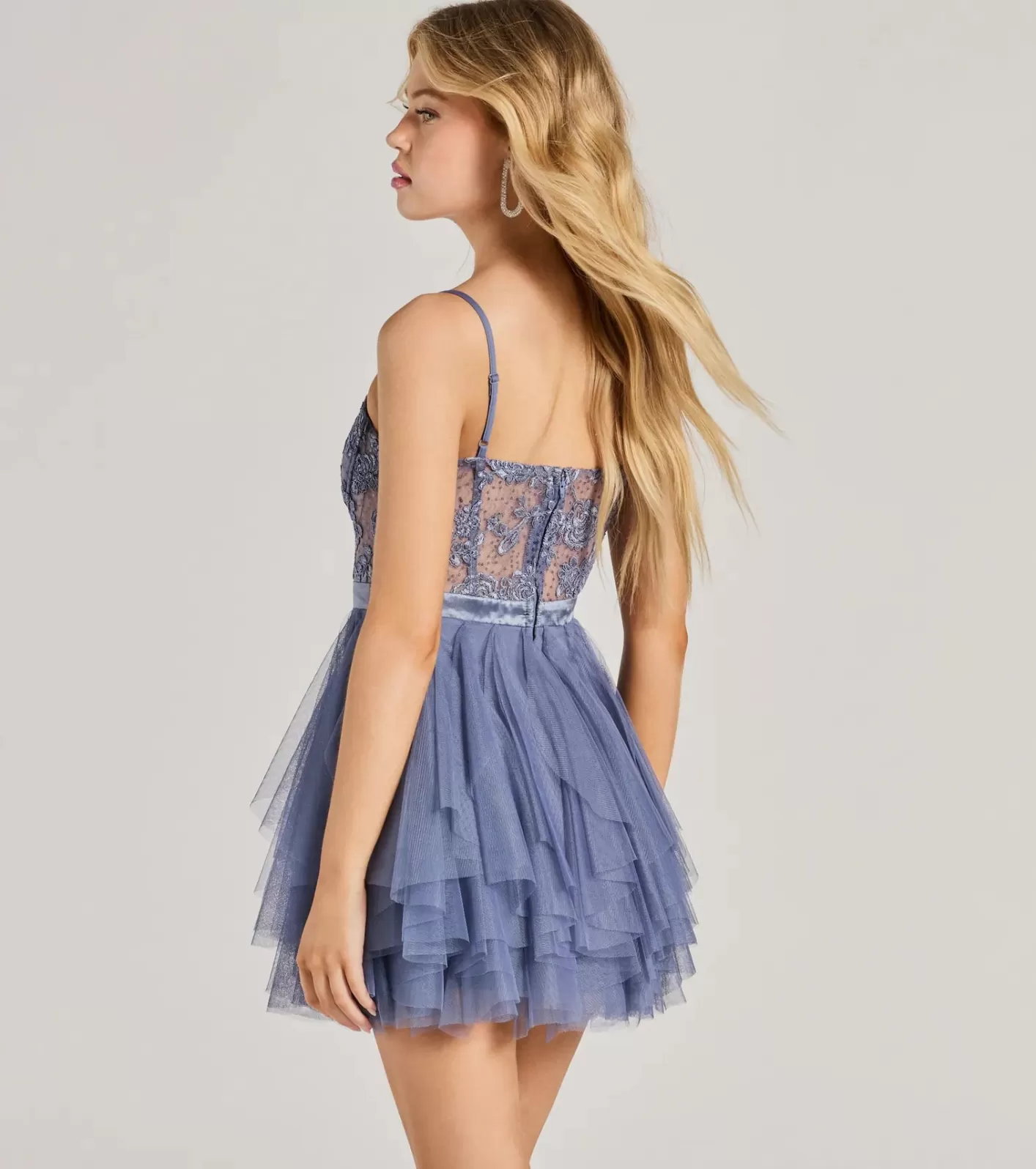 Windsor Jodie Corset Ruffle Tulle Skater Party Dress PERIWINKLE Online