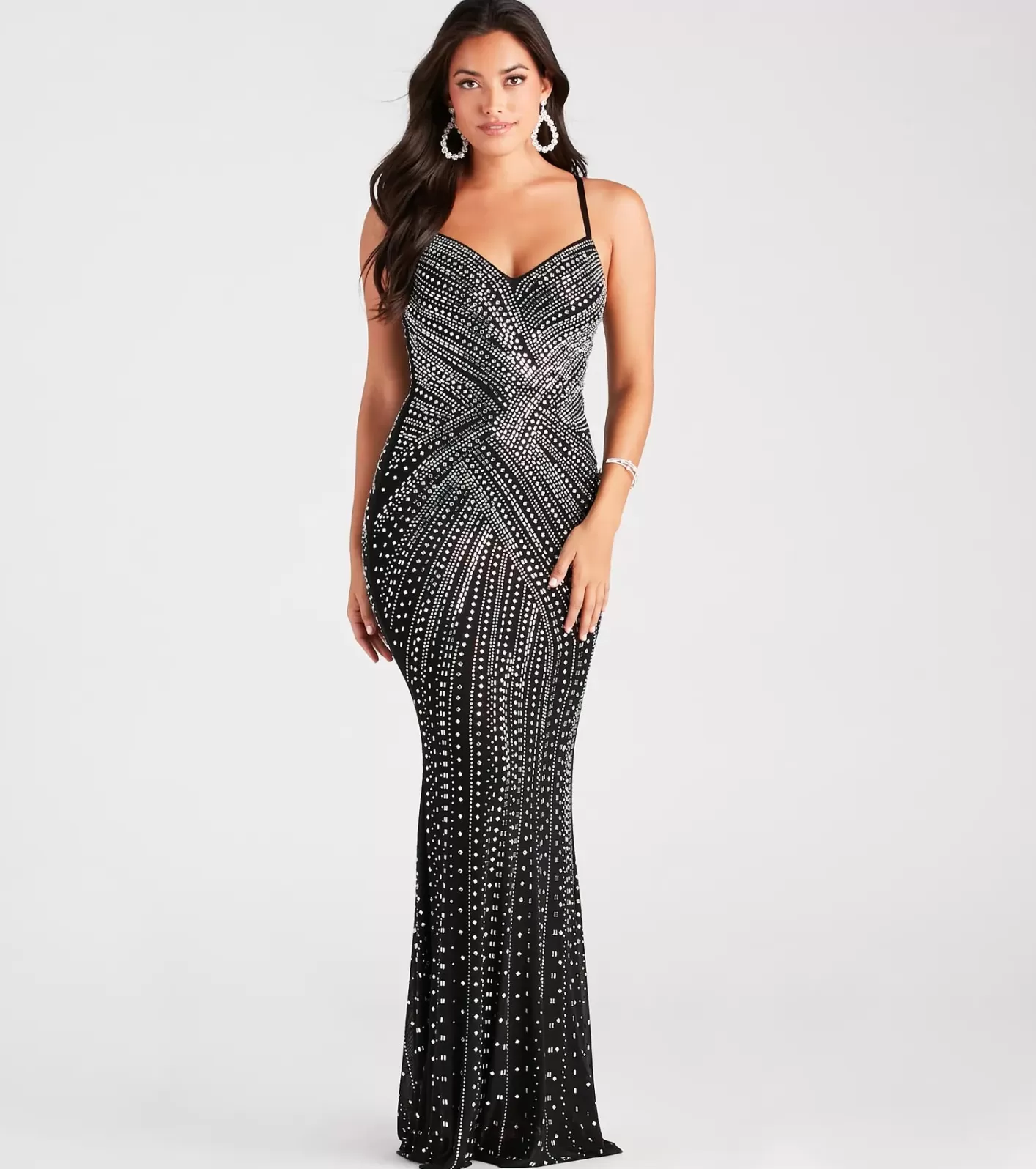Windsor Josselyn Formal Rhinestone Slim Long Dress BLACK Outlet