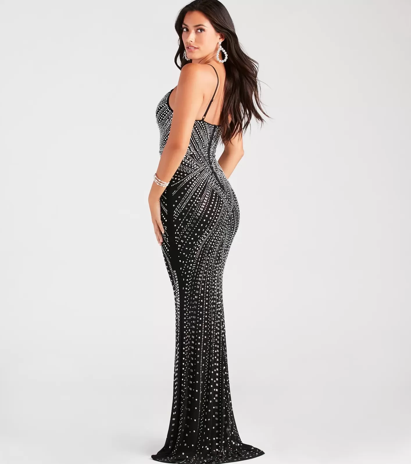 Windsor Josselyn Formal Rhinestone Slim Long Dress BLACK Outlet