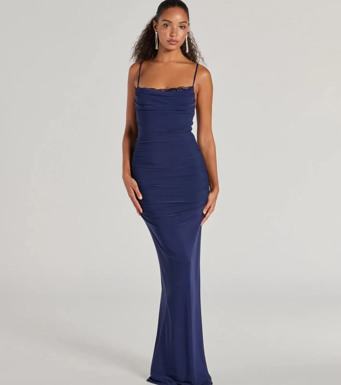 Windsor Julane Cowl Neck Ruched Mermaid Dress NAVY Store
