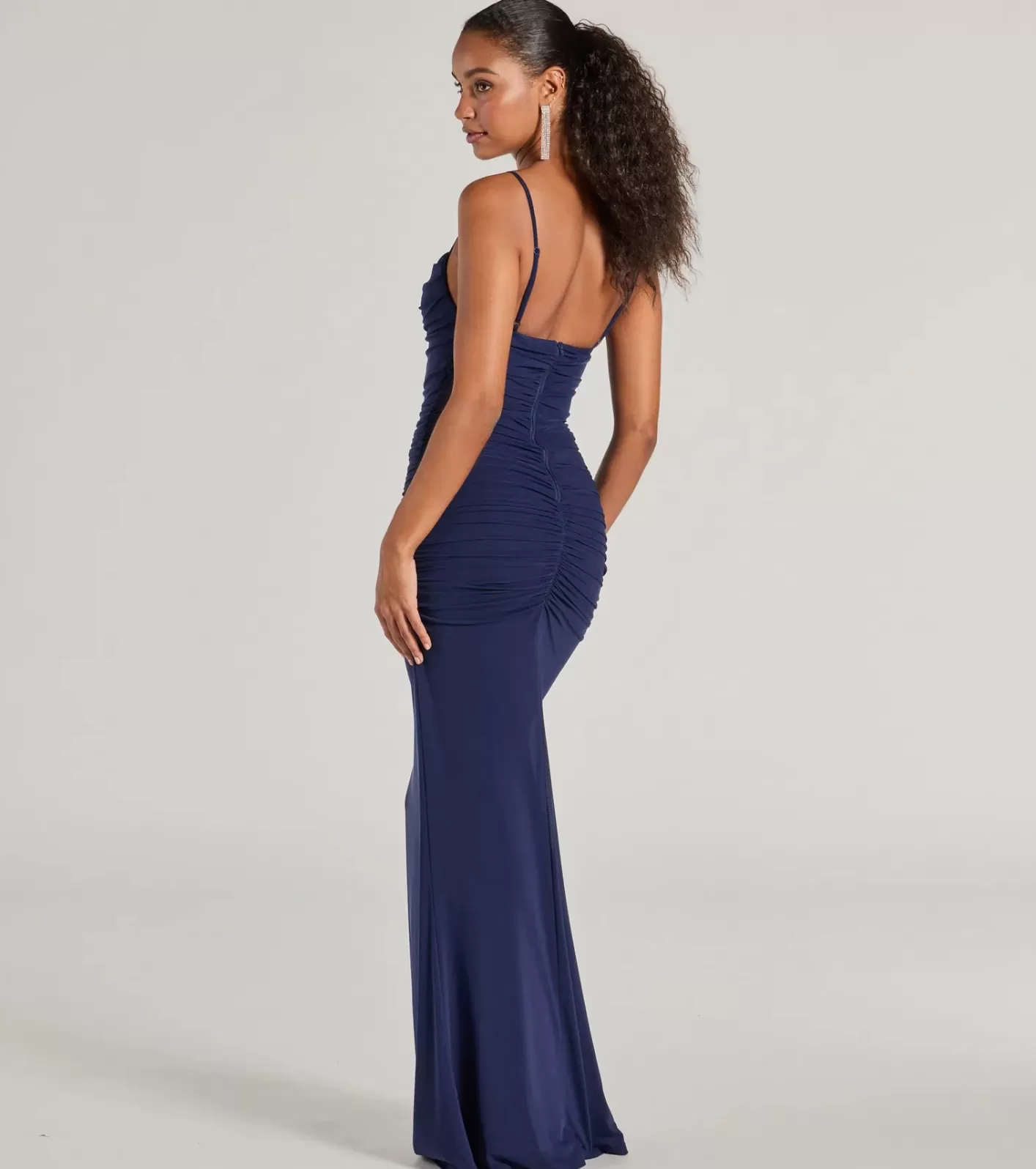 Windsor Julane Cowl Neck Ruched Mermaid Dress NAVY Store