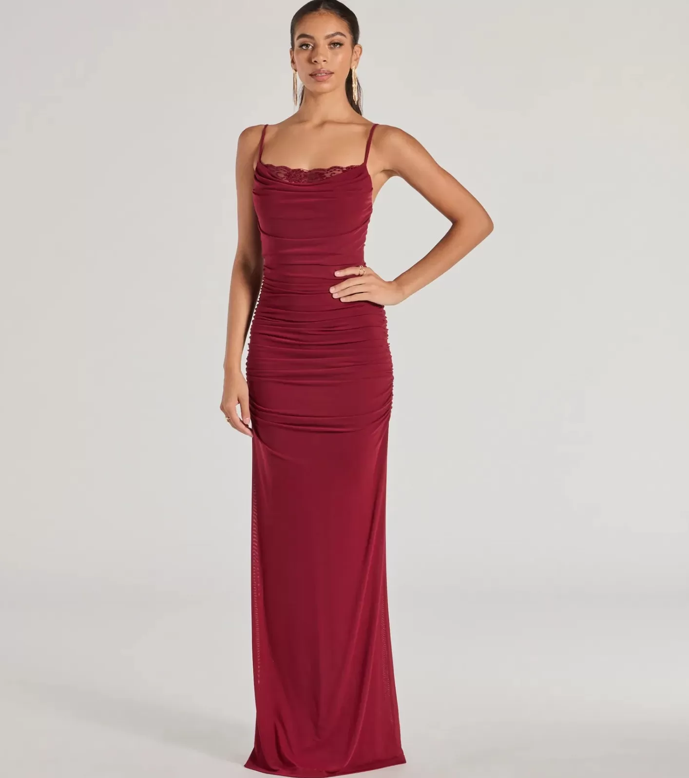 Windsor Julane Cowl Neck Ruched Mermaid Dress BURGUNDY Hot