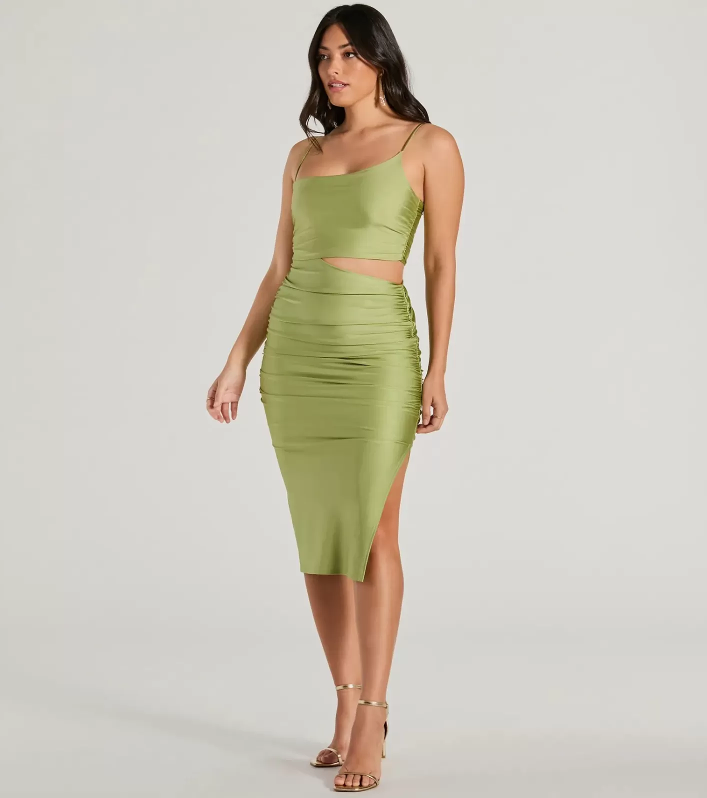 Windsor Just My Type Cutout Bodycon Satin Midi Dress LIME Store