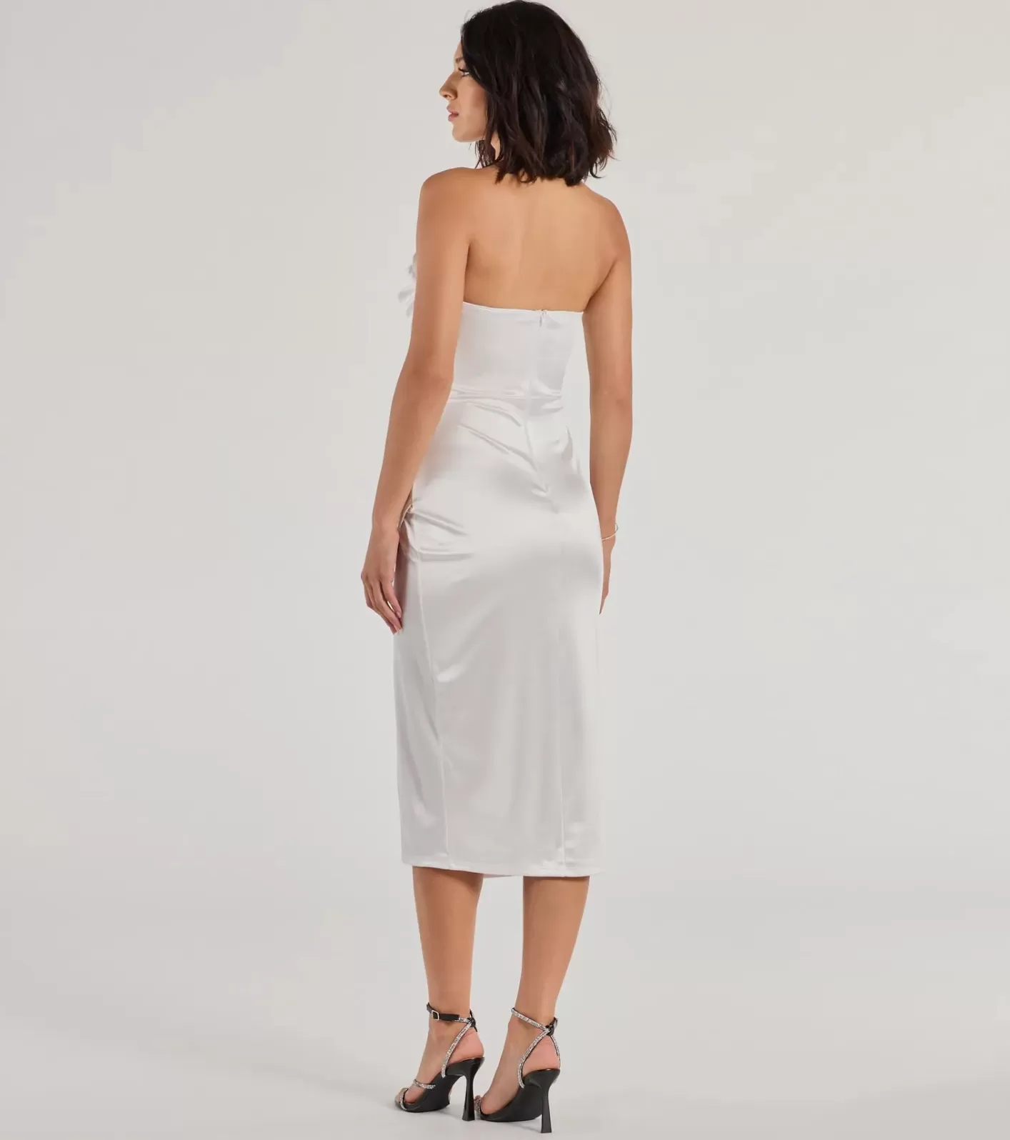 Windsor Kaleen Sleeveless Satin Wrap Midi Dress WHITE Discount