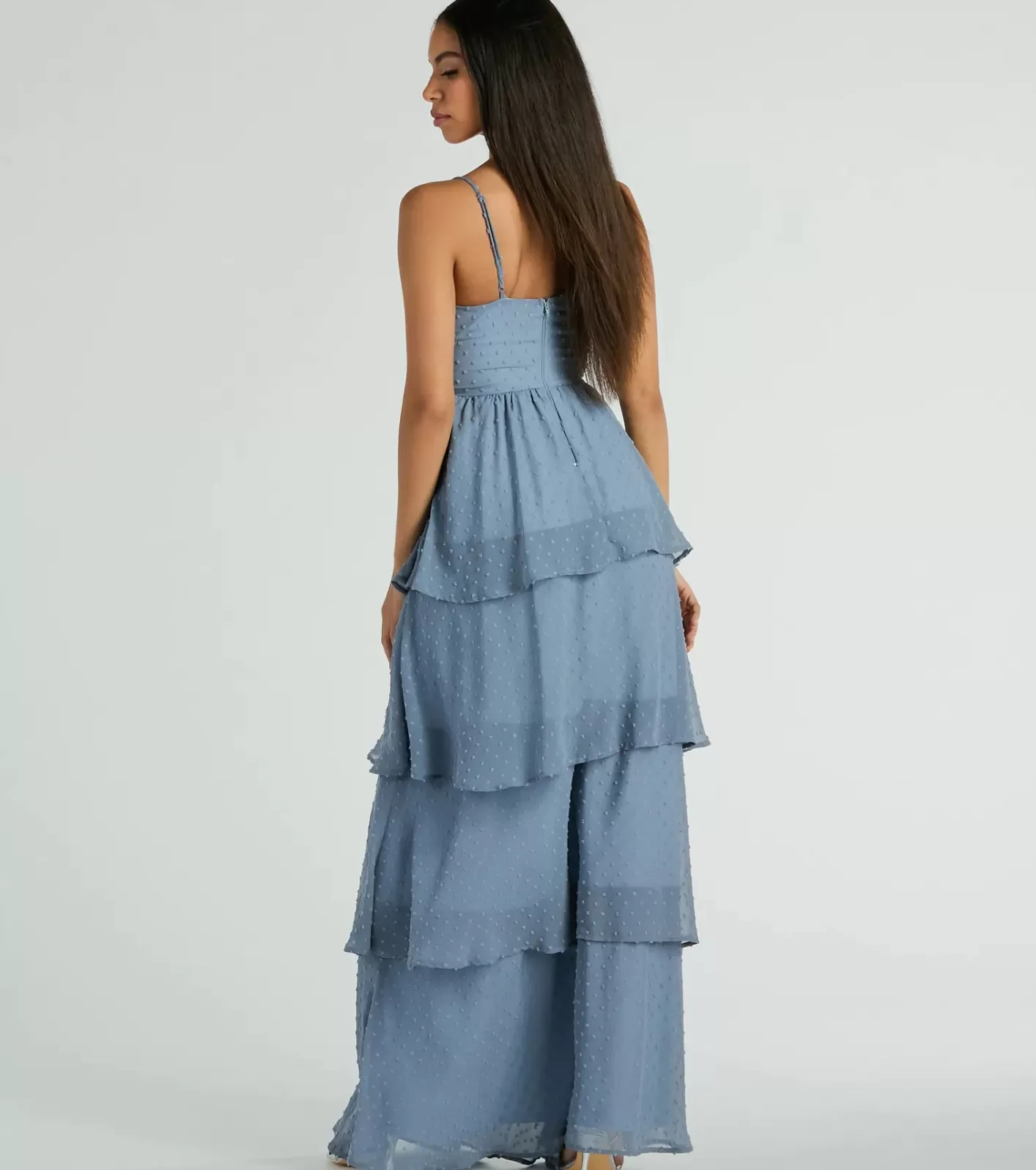 Windsor Kasey V-Neck Ruffled A-Line Chiffon Formal Dress DENIM Hot