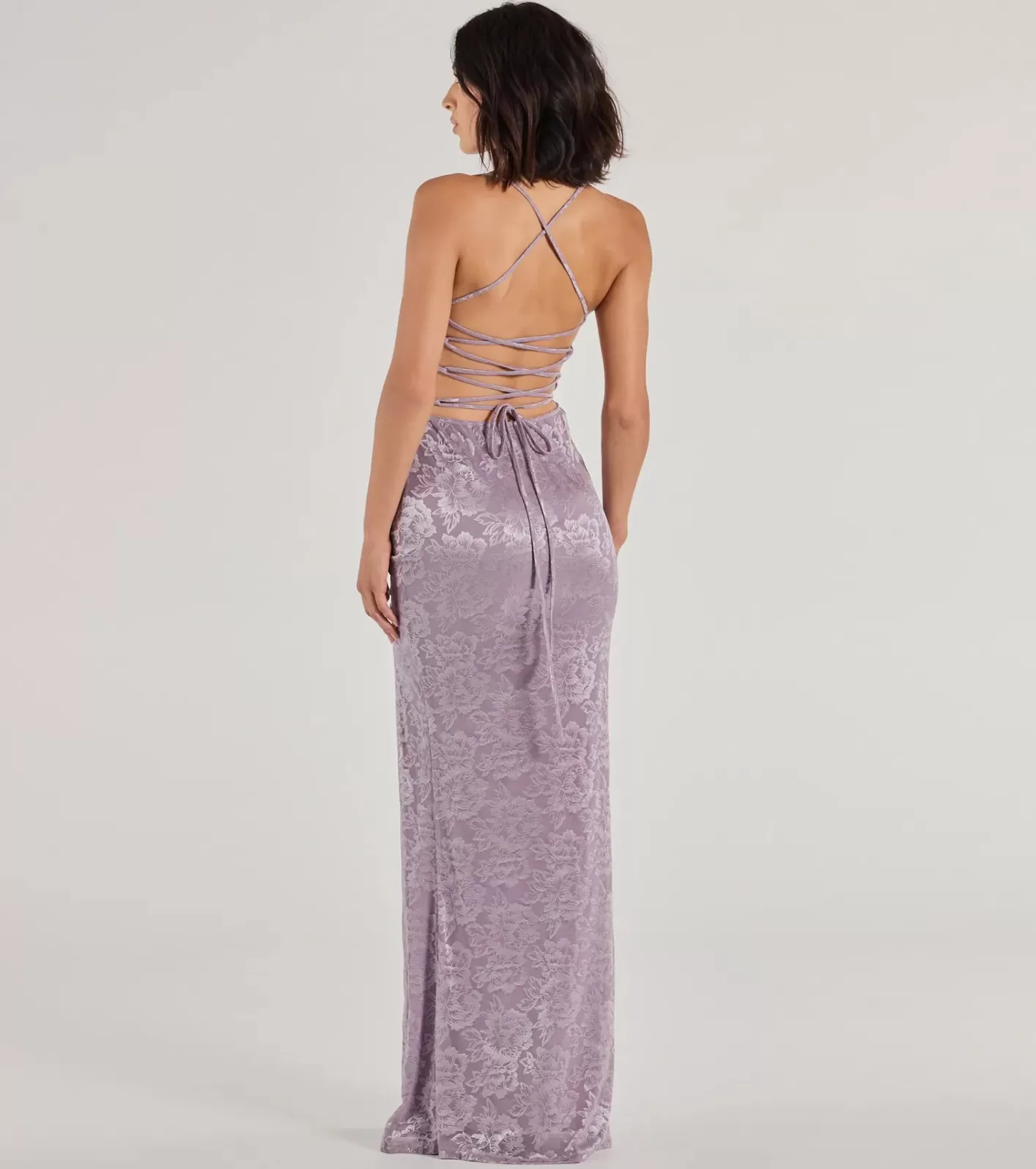 Windsor Kehlani Formal Floral Lace Slit Mermaid Dress LAVENDER Discount