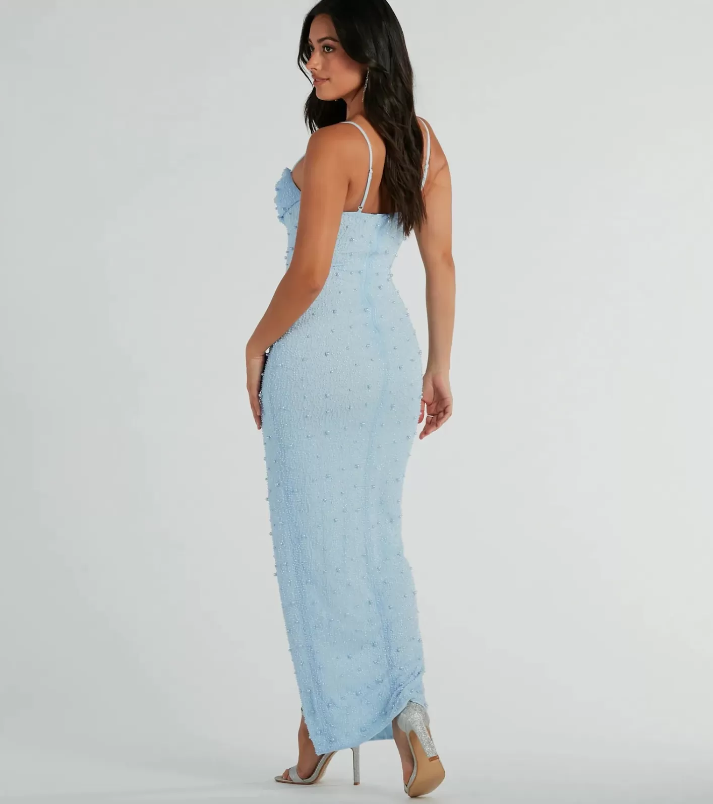 Windsor Klara Cowl Neck Faux Pearl Bead Slim Formal Dress LIGHTBLUE Best
