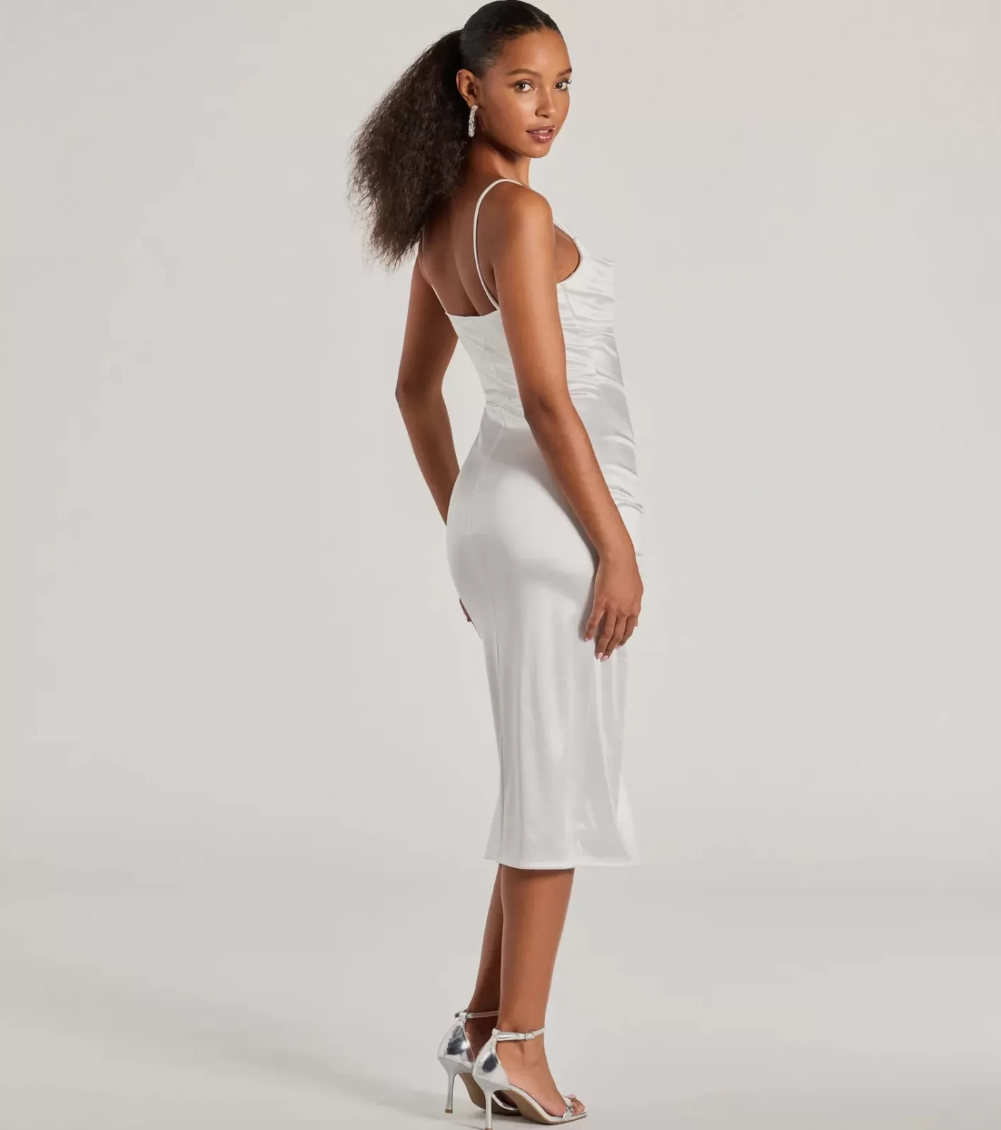 Windsor Kristen Formal Satin Cowl Neck Midi Dress WHITE Best