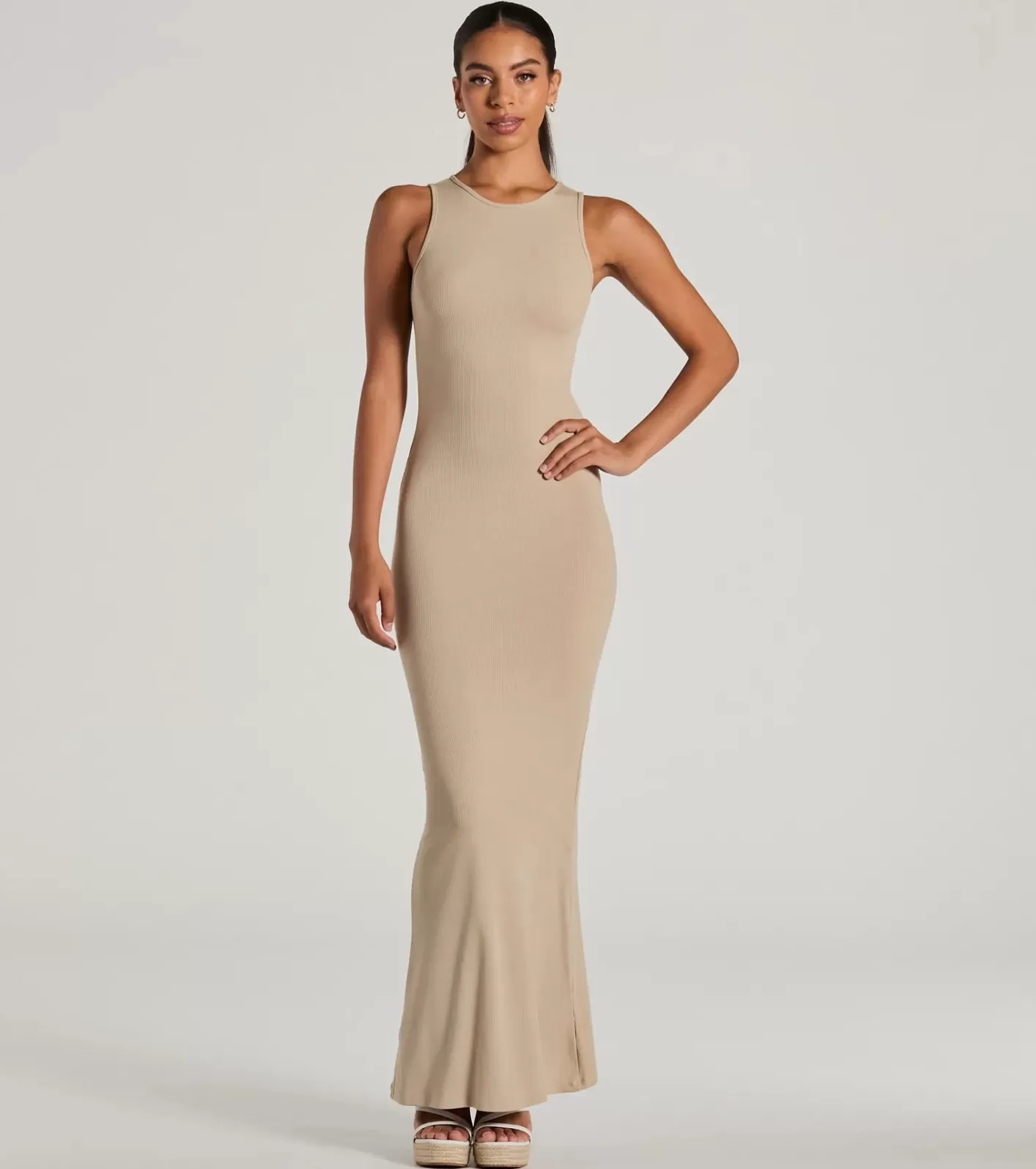 Windsor Laid Back Fave Crew Neck Tank Maxi Dress TAUPE Fashion