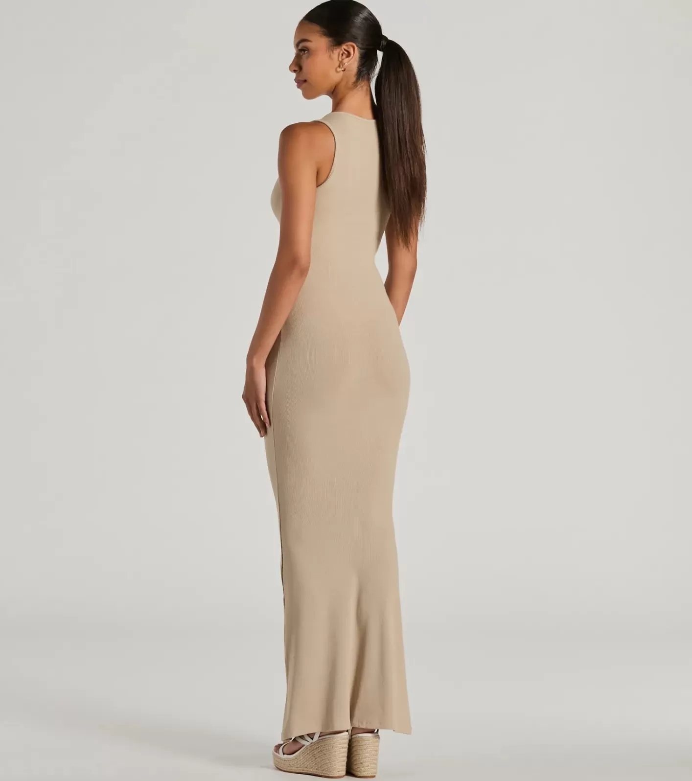 Windsor Laid Back Fave Crew Neck Tank Maxi Dress TAUPE Fashion